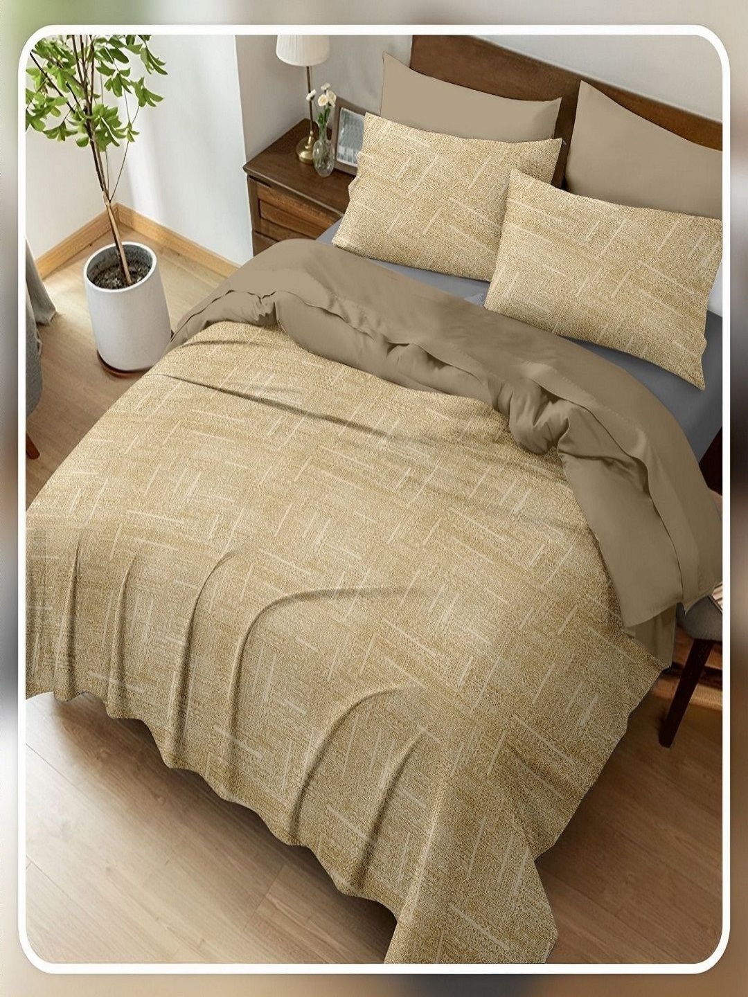 

CHICERY Beige & Off White 400 TC King Bedsheet with 2 Pillow Covers