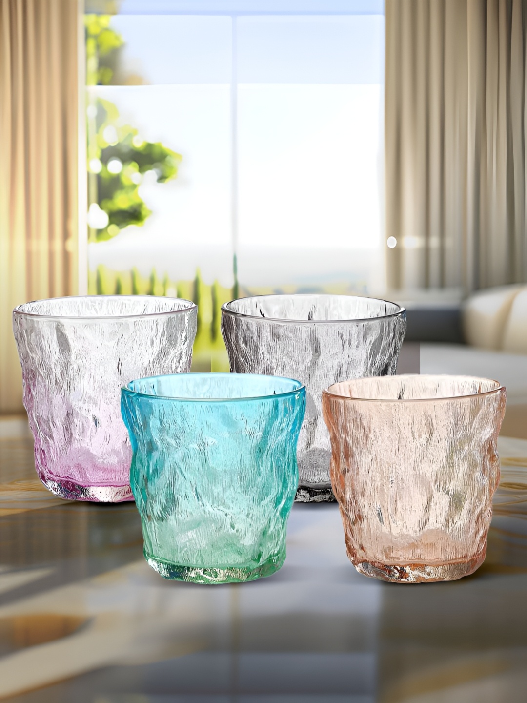 

UMAI Multicoloured Handcrafted and Hand Painted Solid Borosilicate Glass Matte Cups Set of Cups and Mugs, Multi