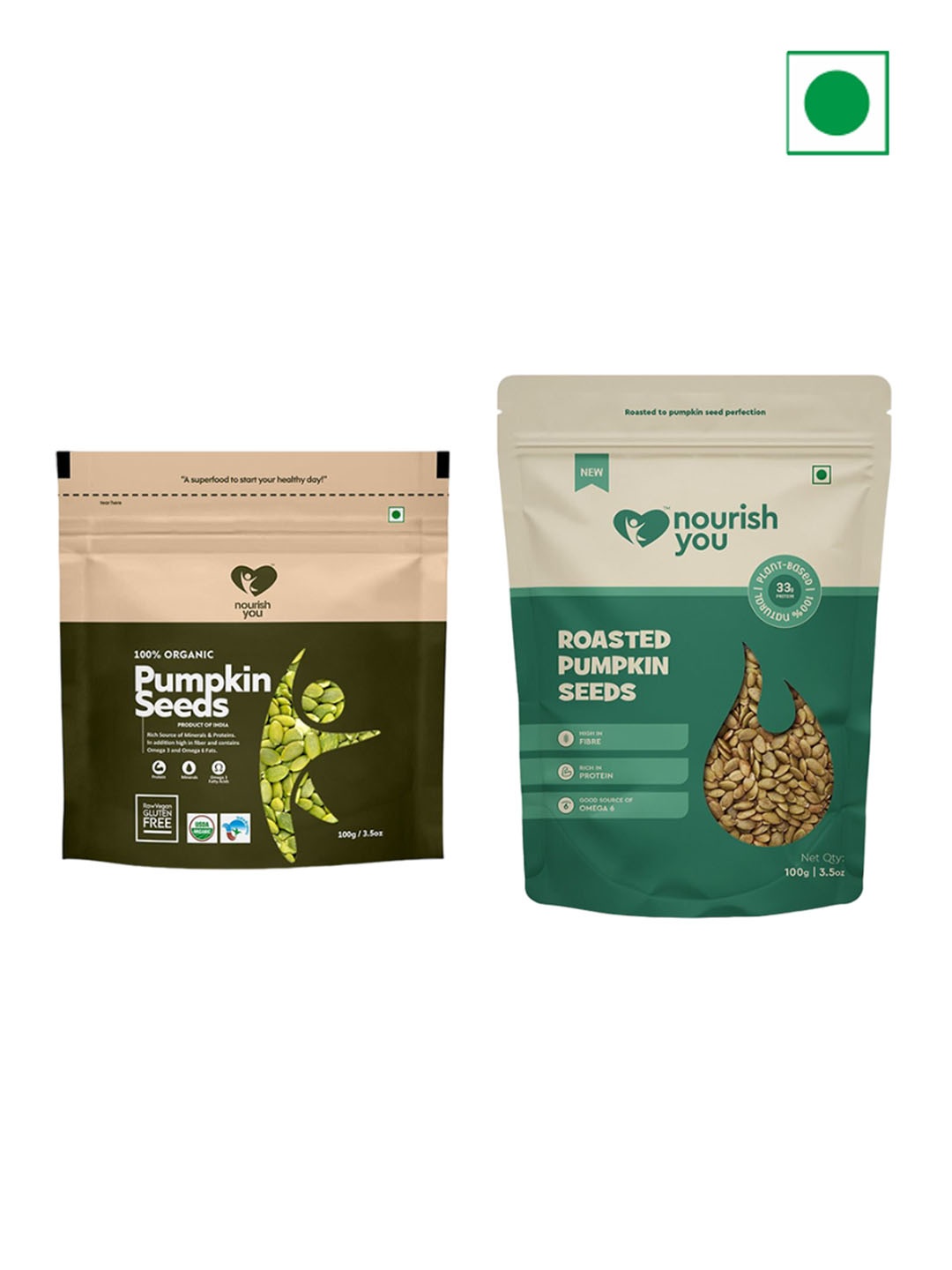 

Nourish You Pack Of 2 Raw Pumpkin & Roast Pumpkin seeds - 100 gm Each, Green