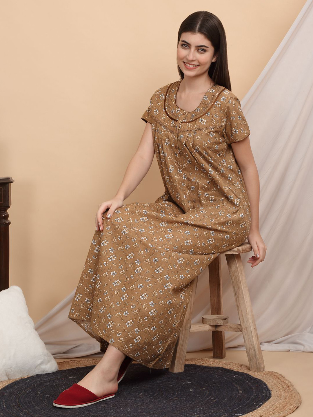 

Sweet Dreams Floral Printed Maxi Nightdress, Beige
