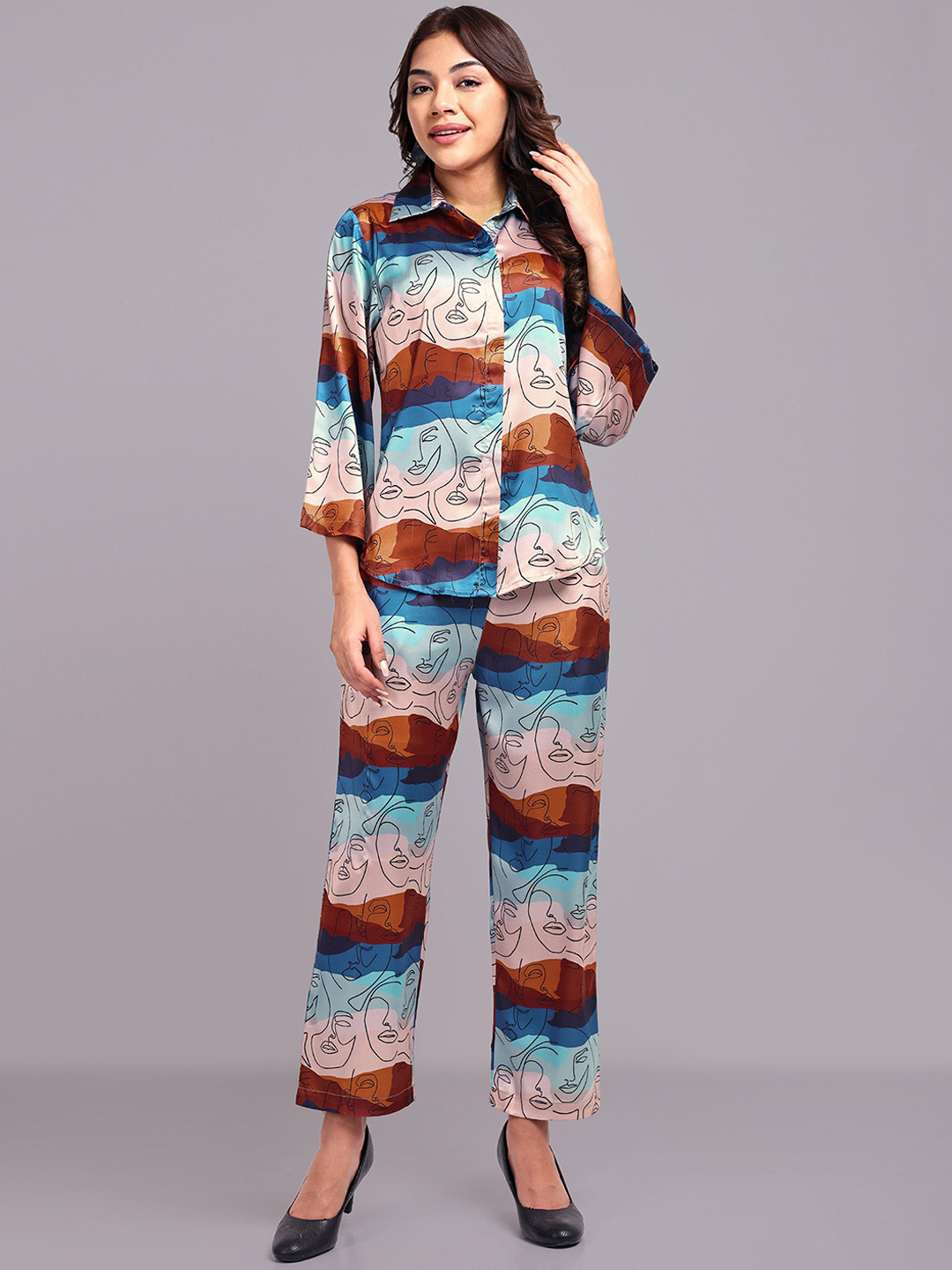 

LEAF ORIGINALS Printed Shirt With Trousers, Blue