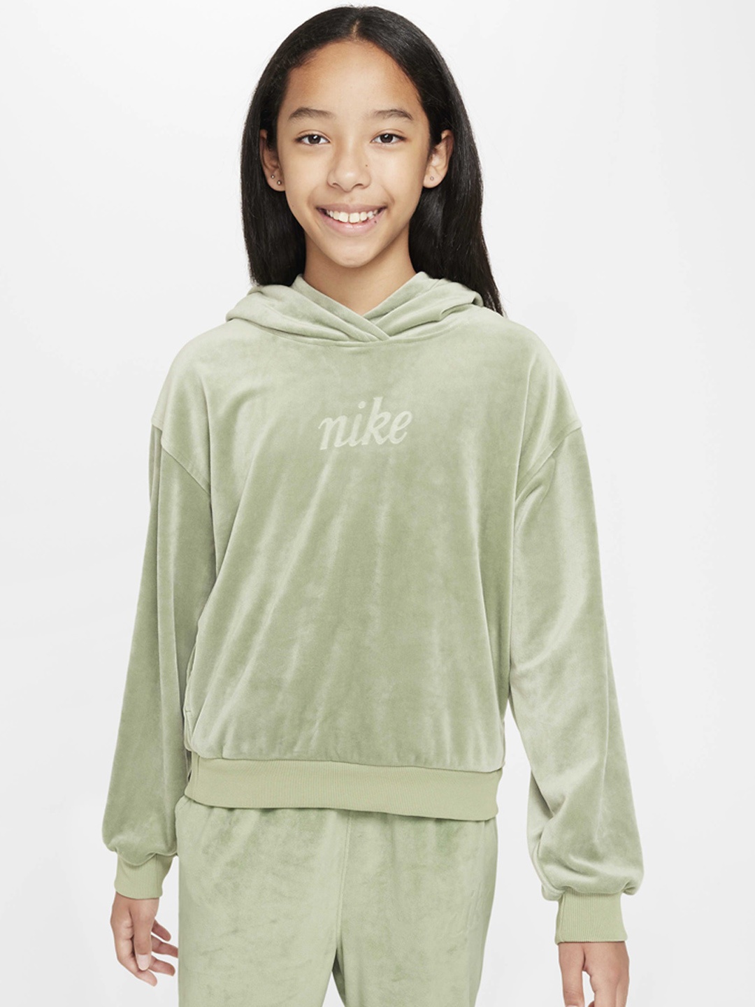 

Nike Girls Brand Logo Printed Hooded Pullover, Green