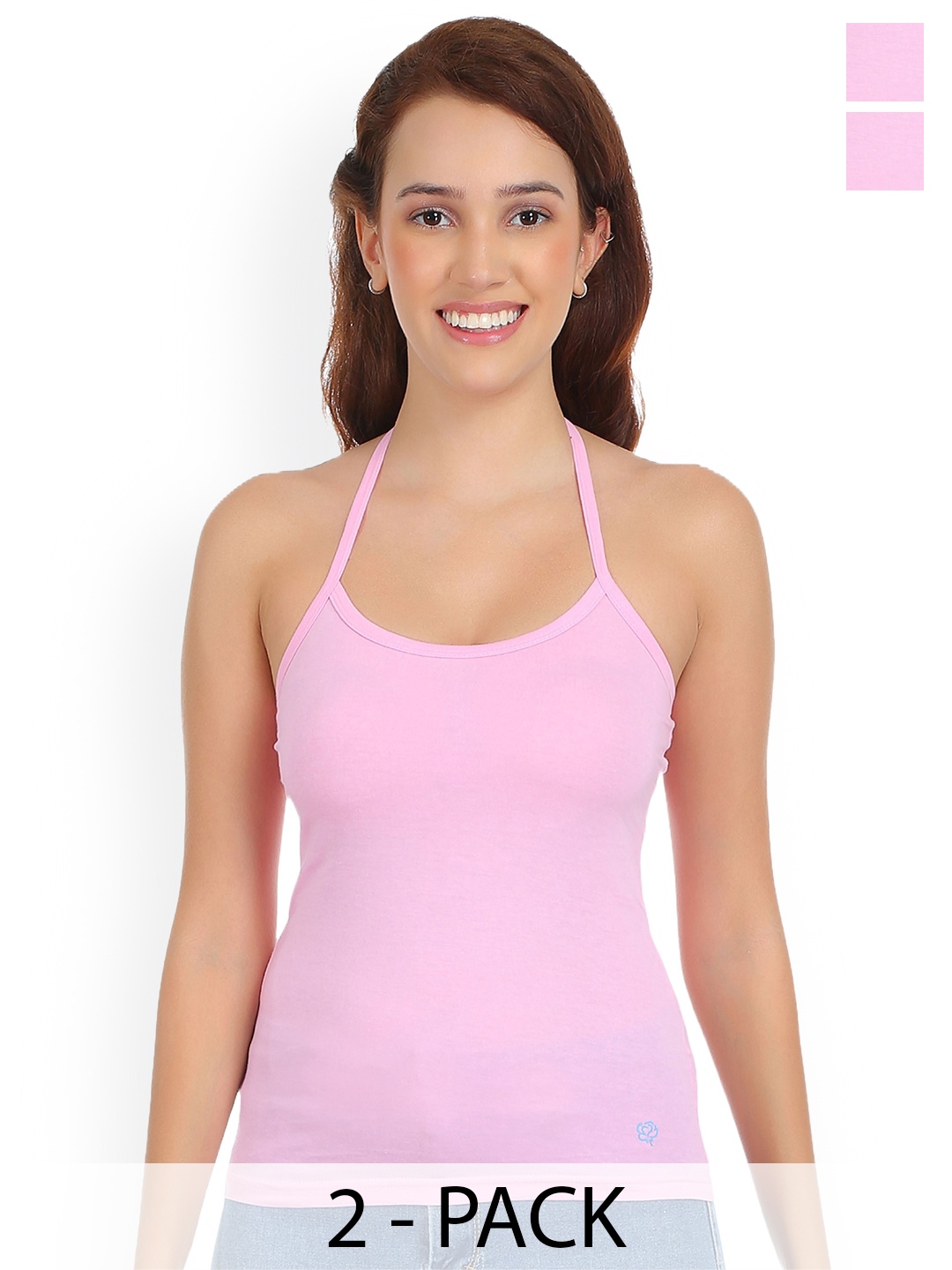 

SELFCARE Pack Of 2 Solid Cotton Camisoles, Pink