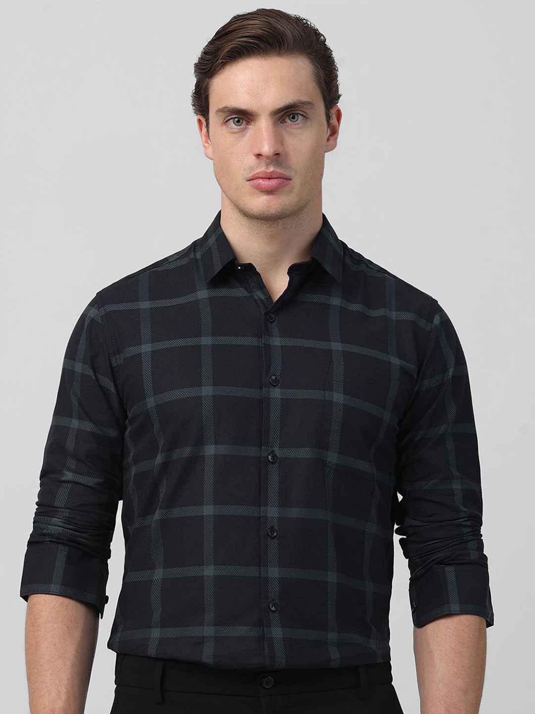 

Mufti Men aw-24 Slim Fit Checked Cotton Casual Shirt, Black