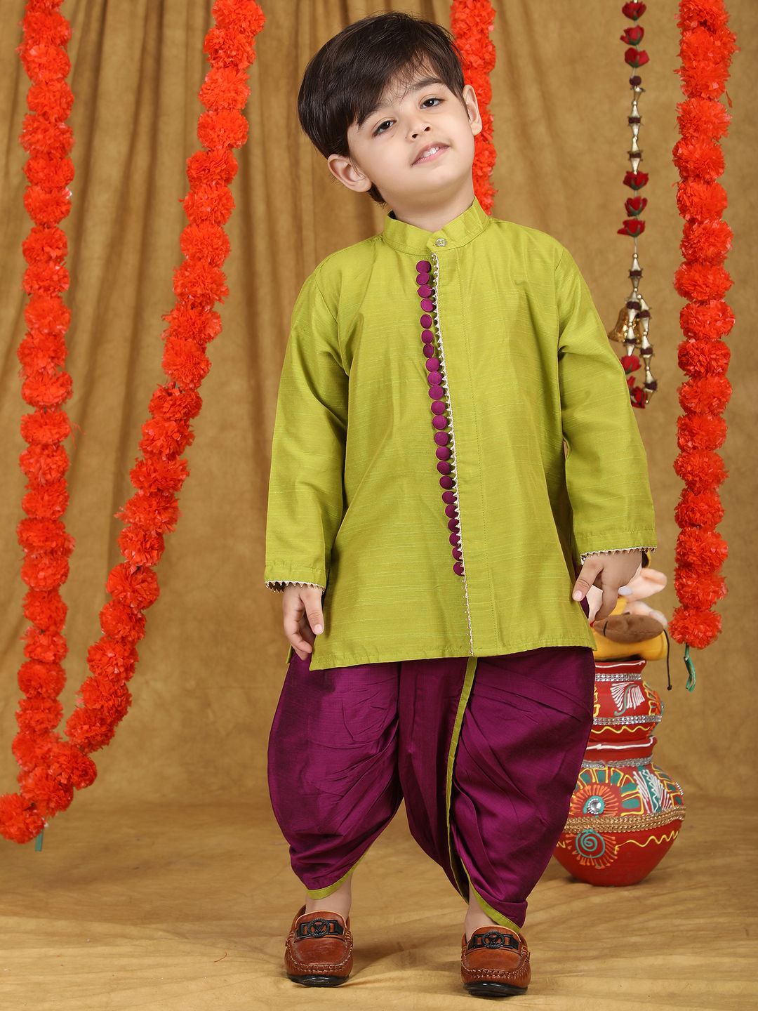 

Polka Tots Boys Gotta Patti Pure Cotton Kurta with Dhoti Pants, Magenta