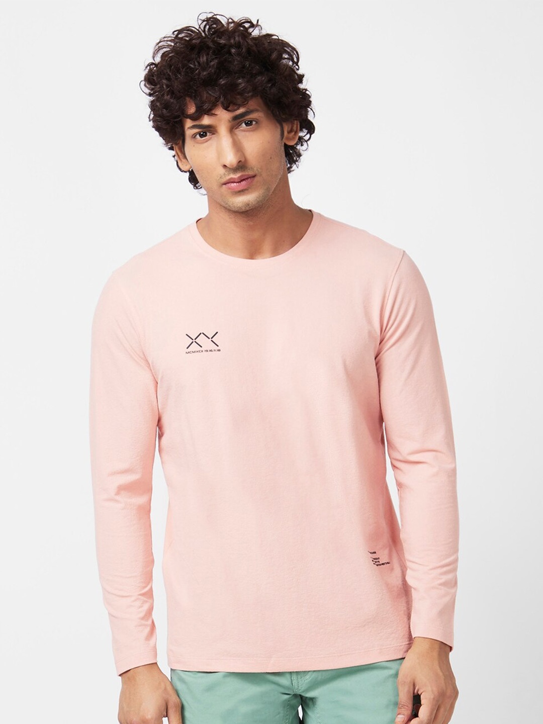 

SPYKAR Long Sleeves Slim Fit Cotton T-Shirt, Pink