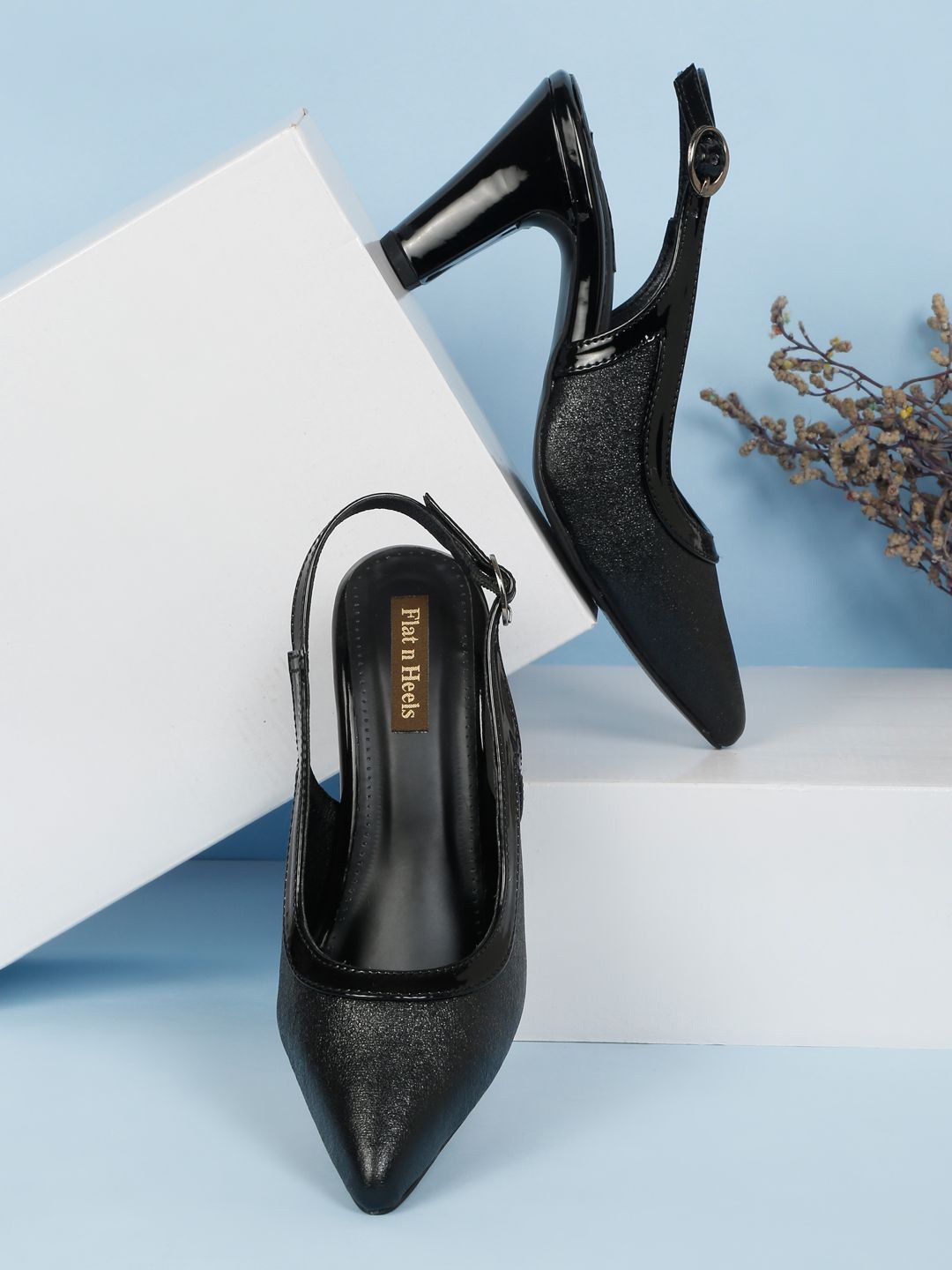 

Flat n Heels Synthetic Block Heel Mules, Black