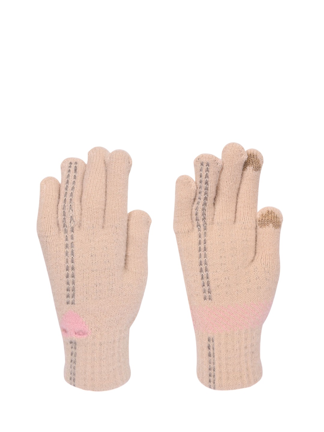 

LOOM LEGACY Women Patterned Acrylic Winter Gloves, Peach