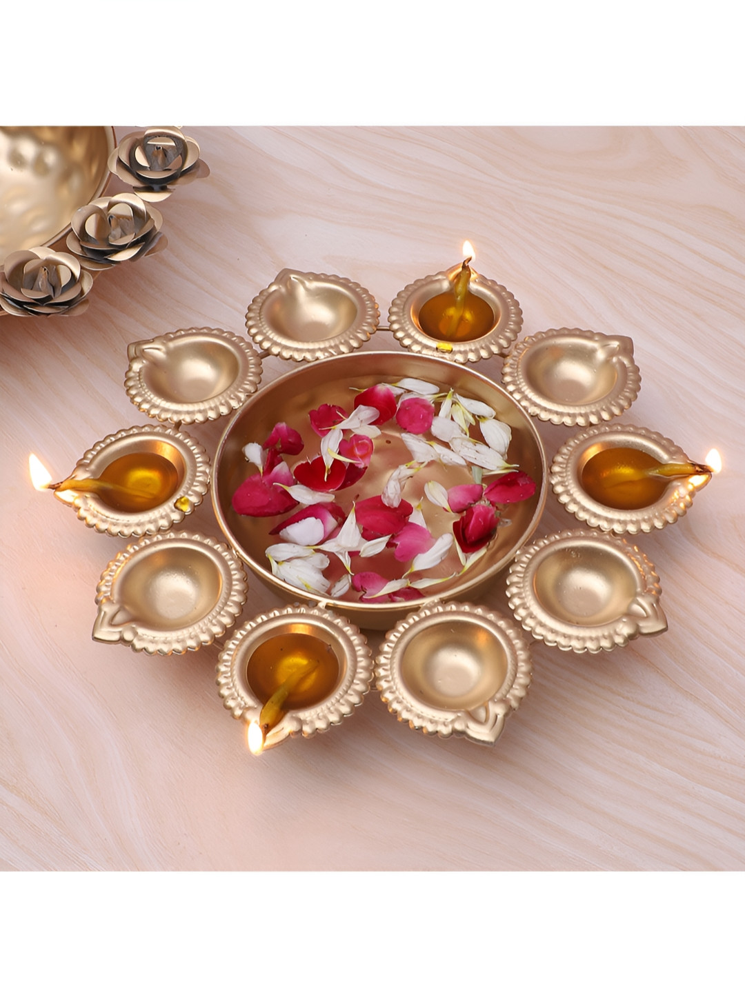 

Two Moustaches Ethnic Design Decorative Urli Bowl, Gold