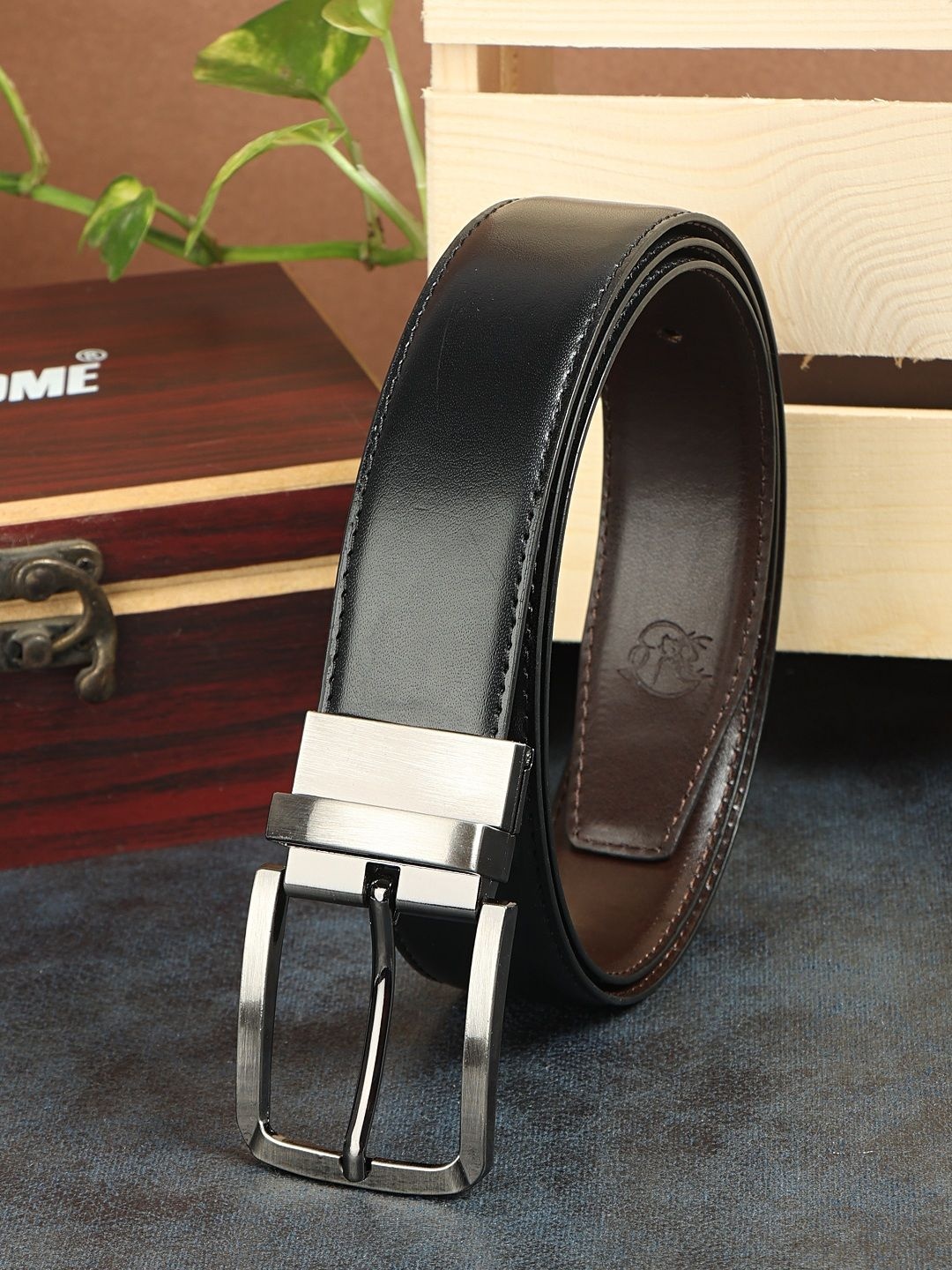 

SAZARA Men Solid Leather Reversible Belt, Black