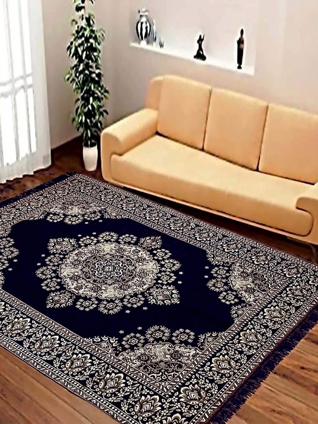 

Sparrow world Navy Blue Solid Cotton Carpet