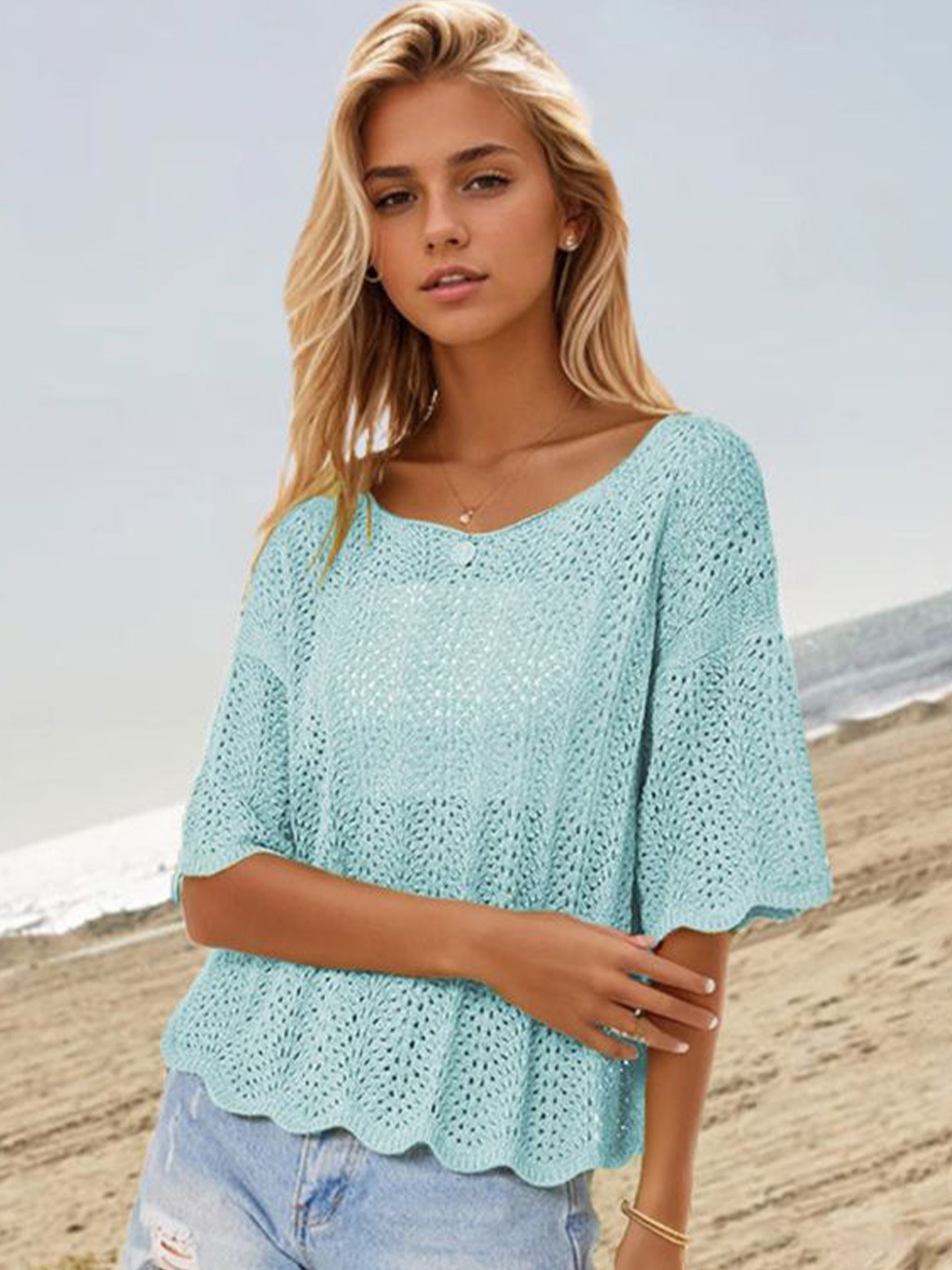 

StyleCast Women Self Design Semi Sheer Pullover, Blue