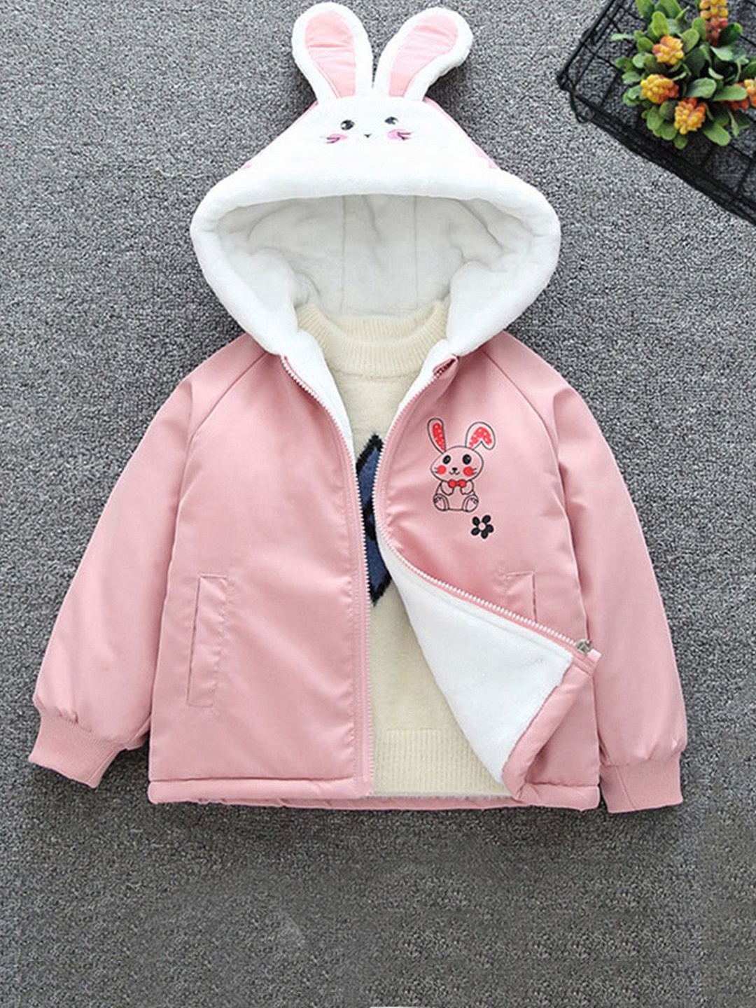 

INCLUD Girls Hooded Neck Open Front Embroidered Jacket, Pink