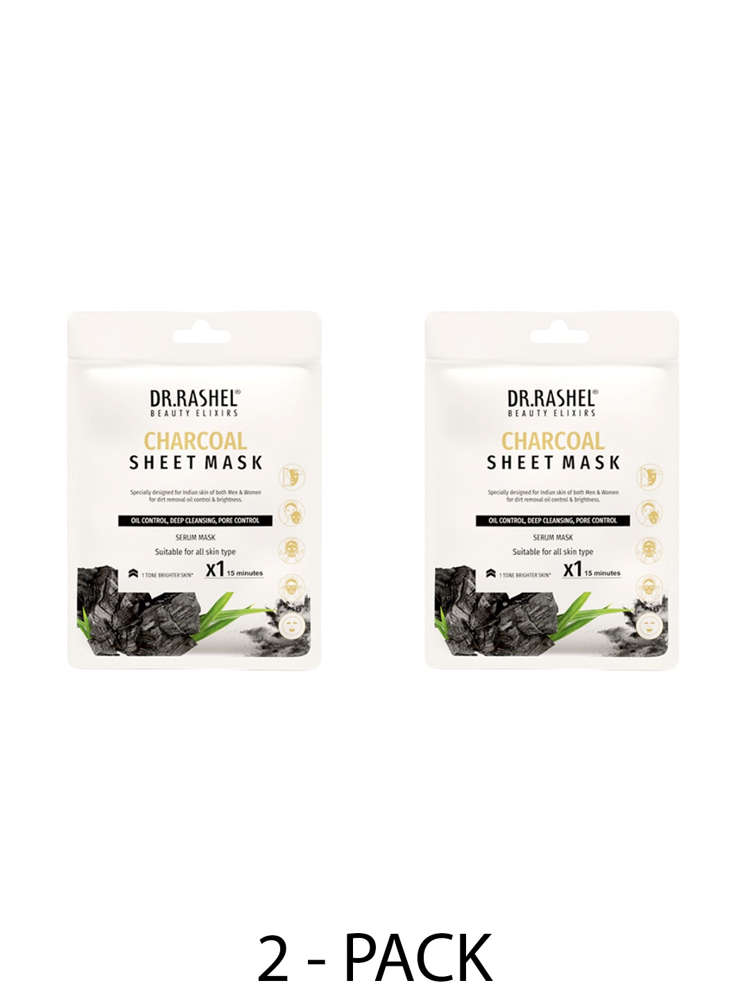 

DR.RASHEL Set Of 2 Charcoal Sheet Mask With Serum - 20 g Each, Black