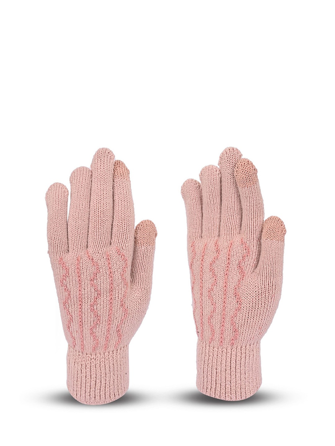 

LOOM LEGACY Women Patterned Touchscreen Woolen Winter Gloves, Pink