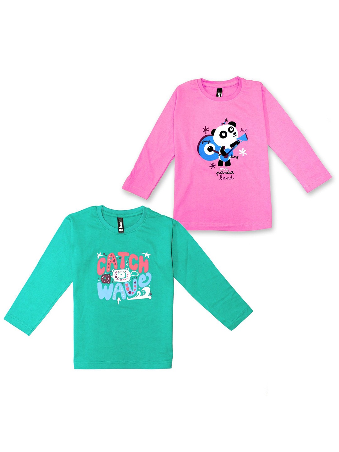 

BAESD Girls Set Of 2 Graphic Printed Pure Cotton T-shirts, Green
