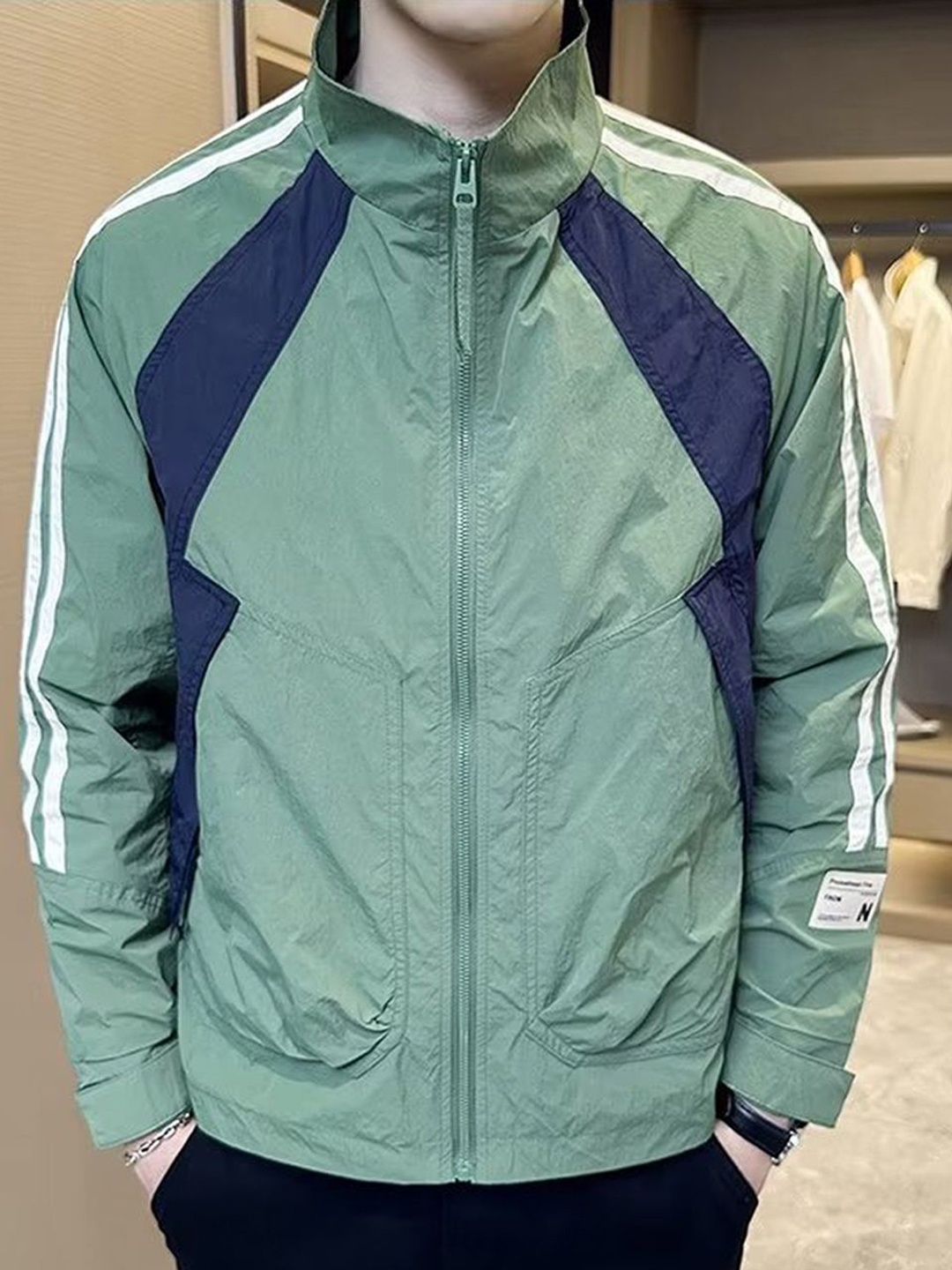 

StyleCast x Revolte Men Mock Collar Bomber Jacket, Green