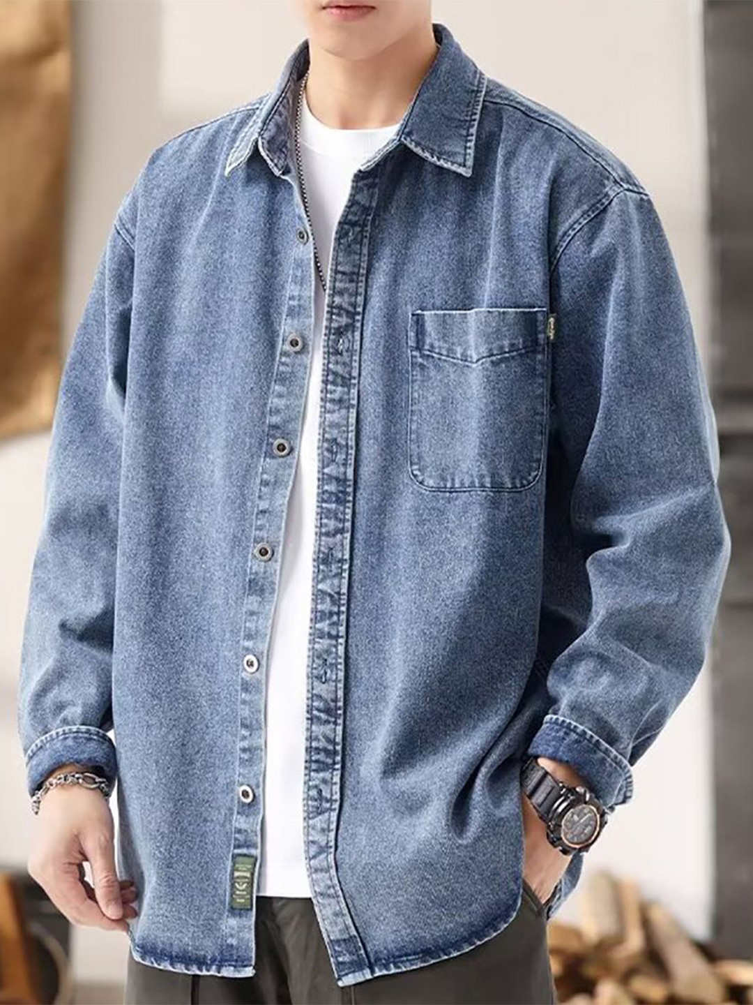 

StyleCast x Revolte Men Cutaway Collar Solid Casual Shirt, Blue