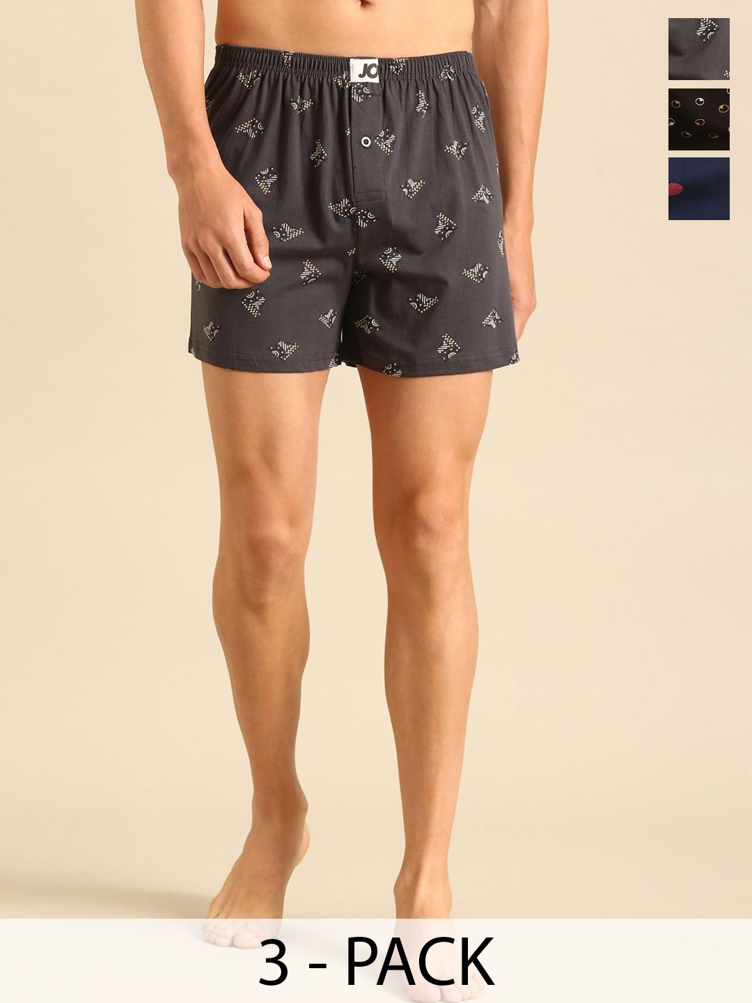 

Joven Pack Of 3 Printed Cotton Boxers JB3K-05, Grey