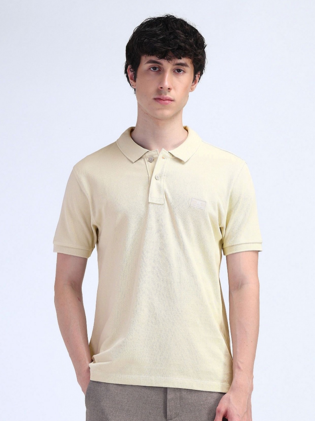 

Flying Machine Men Polo Collar T-shirt, Cream