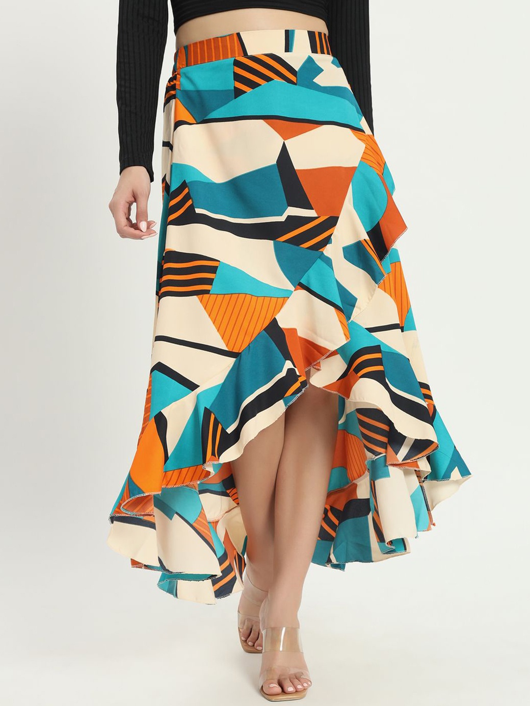 

ZWERLON Women Printed Flared A-Line Midi Skirt, Yellow