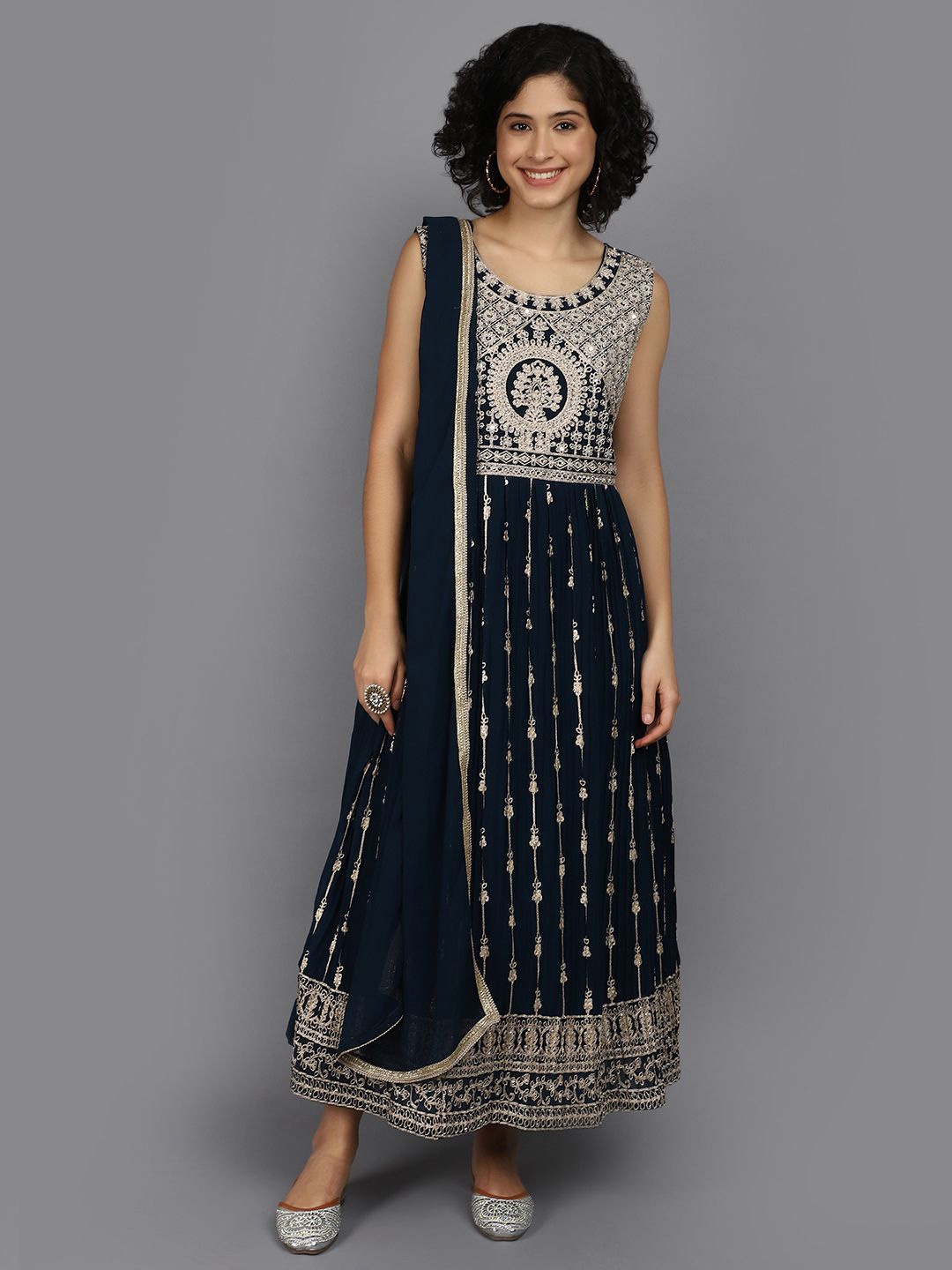 

V-Mart Women Ethnic Motifs Embroidered Empire Maxi Dress, Navy blue