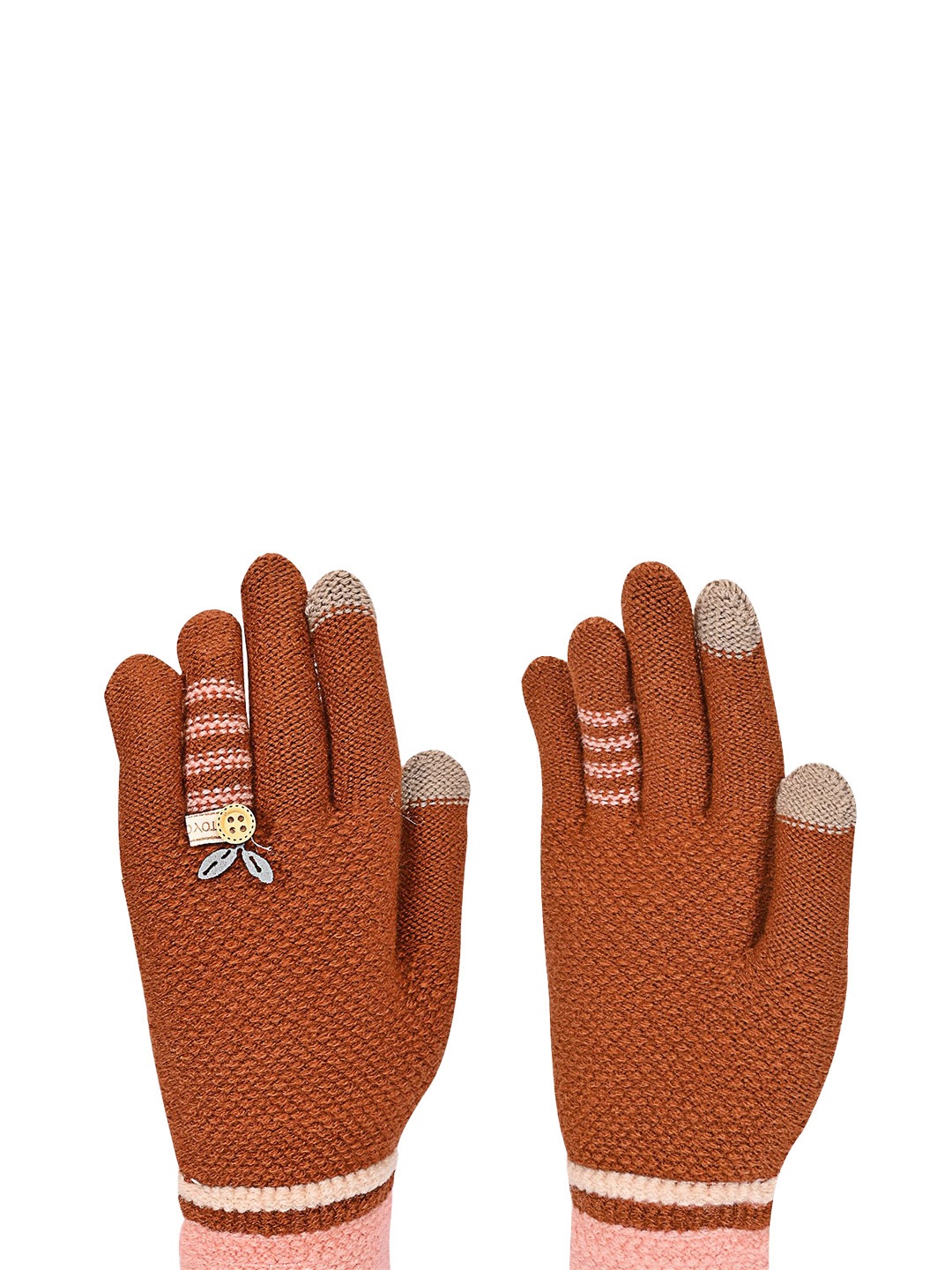 

LOOM LEGACY Women Patterned Touchscreen Woolen Winter Gloves, Brown