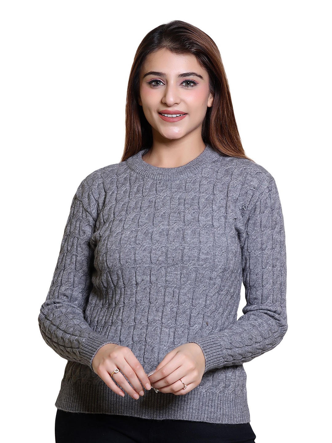 

LEZA Women Cable Knit Pullover, Grey