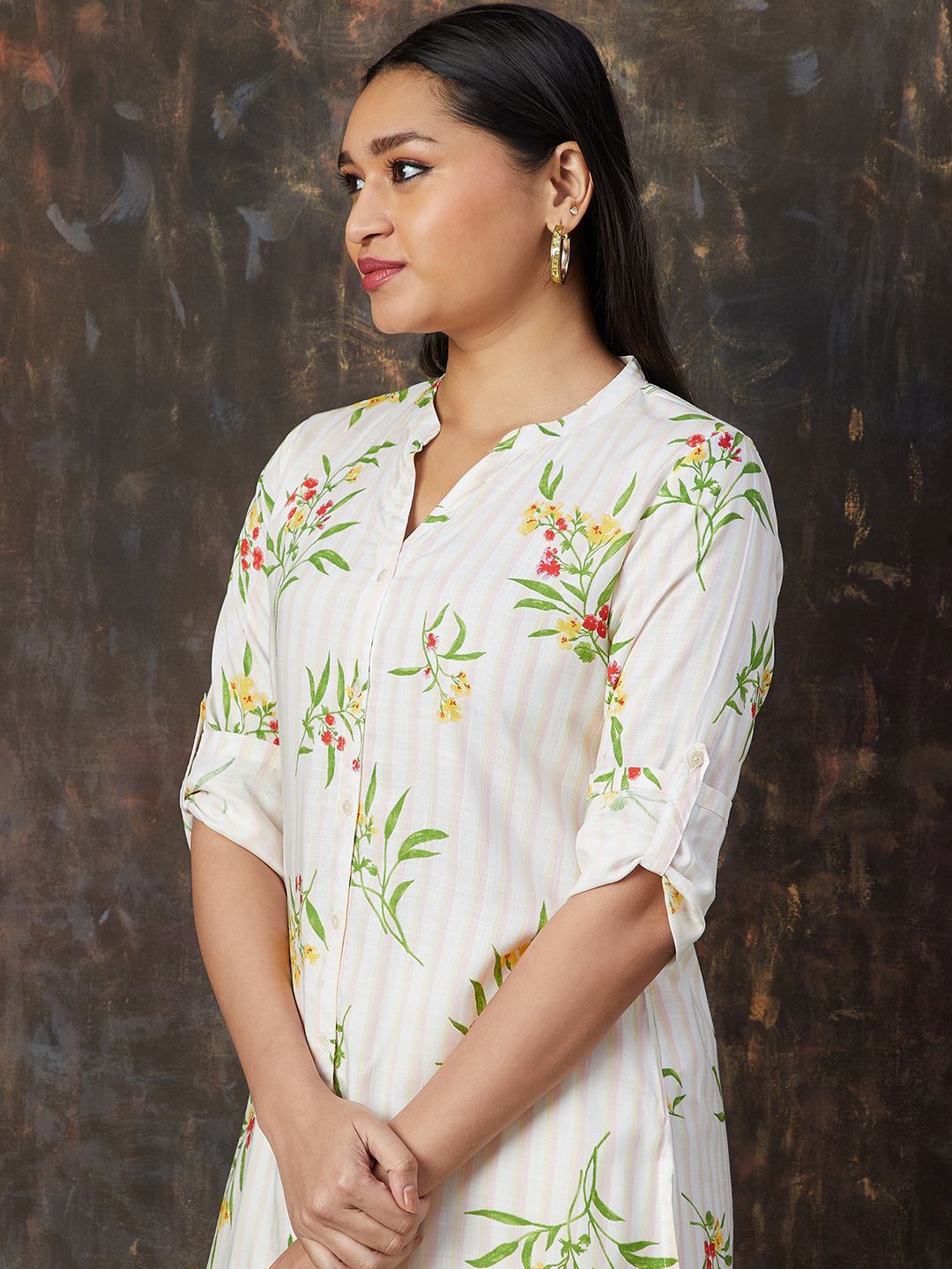 

Melange by Lifestyle Mandarin Collar Printed Tunic, Off white