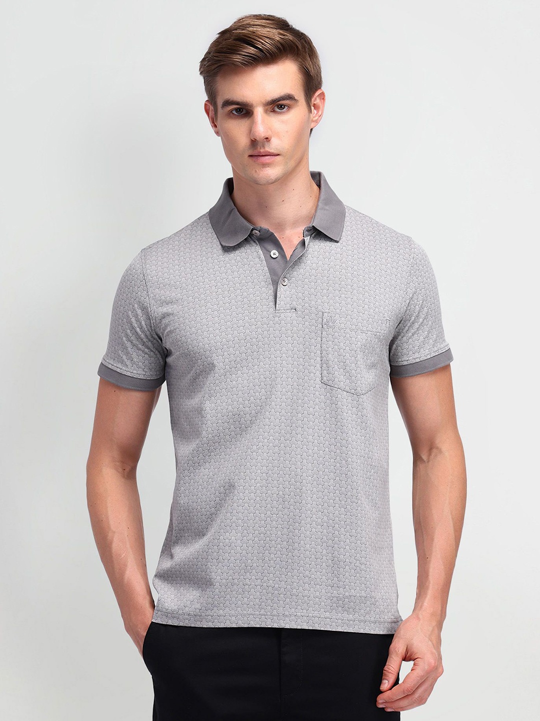 

Arrow Men Printed Polo Collar T-shirt, Grey