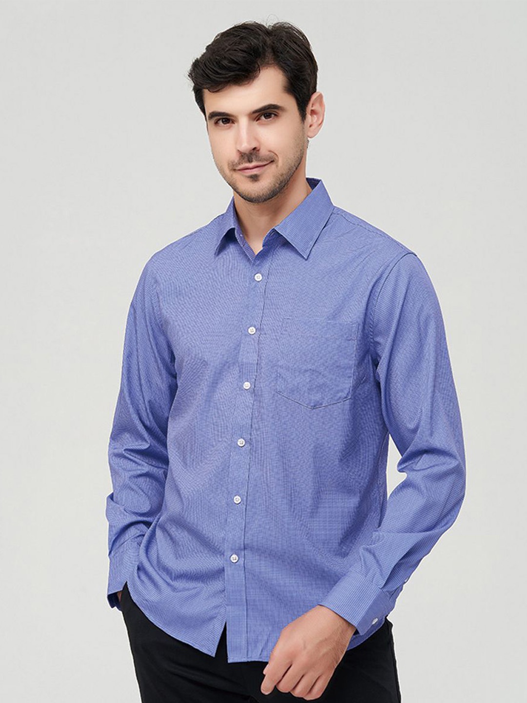 

StyleCast x Revolte Men Cutaway Collar Solid Casual Shirt, Blue