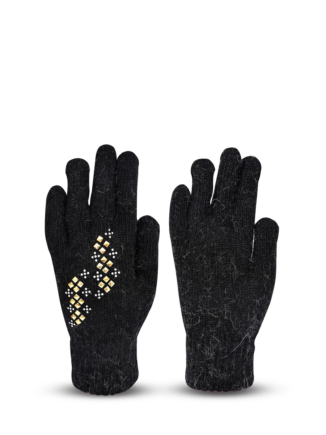 

LOOM LEGACY Women Patterned Woolen Winter Gloves, Black