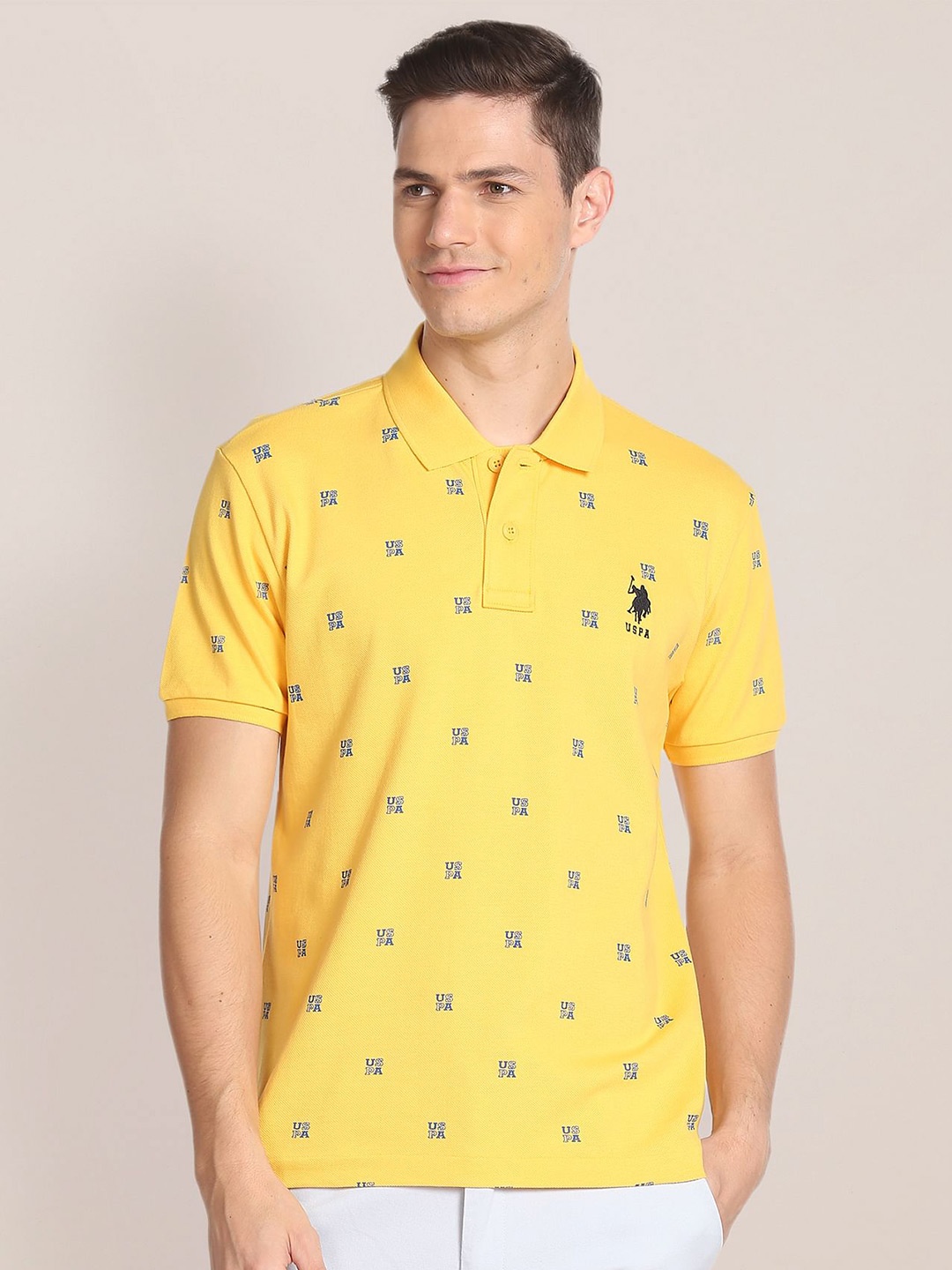 

U.S. Polo Assn. Typography Printed Polo Collar Pure Cotton Slim Fit T-Shirt, Yellow