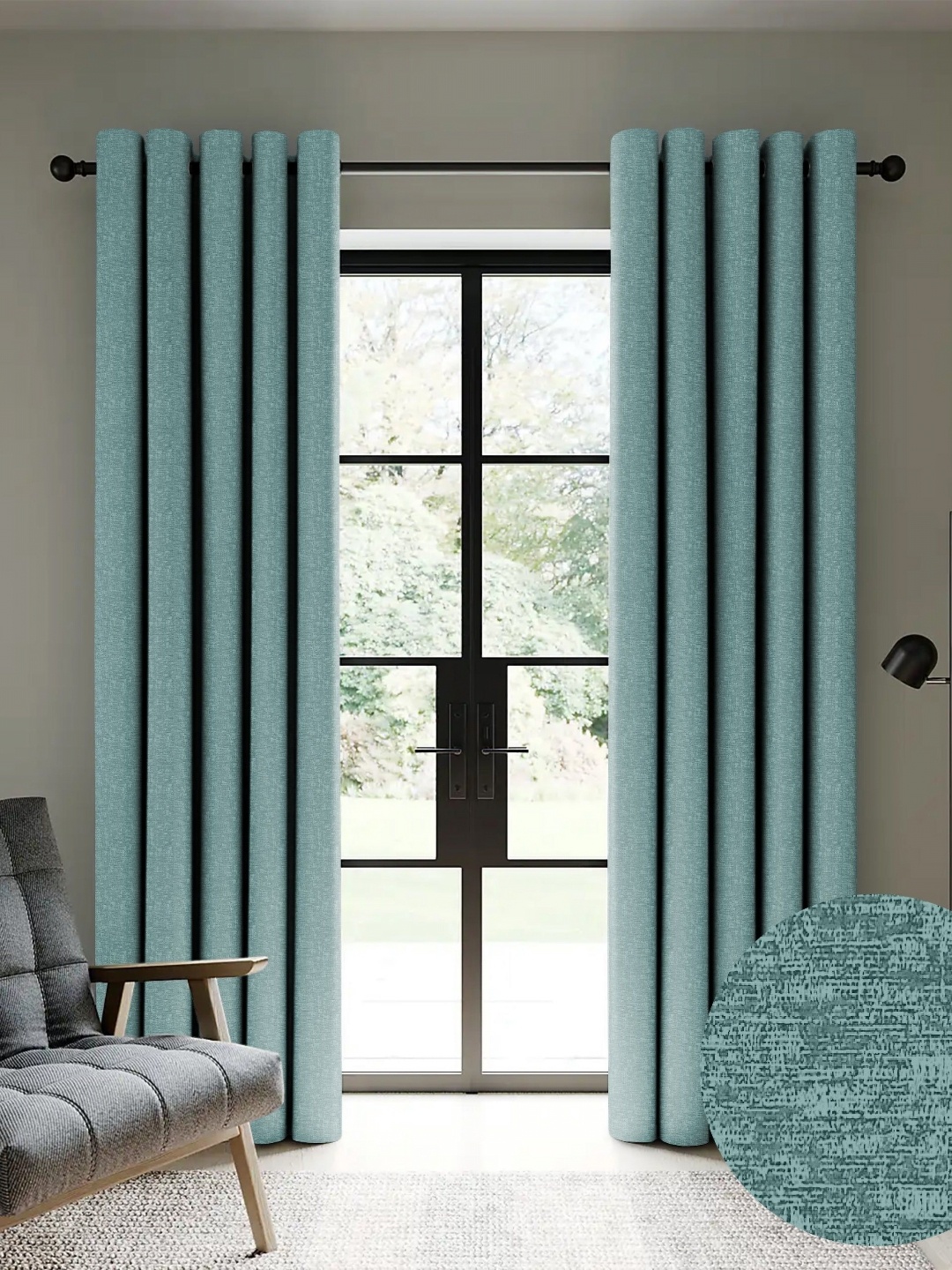 

Nefertiti Home Teal Set of 2 Floral Black Out Long Door Curtain