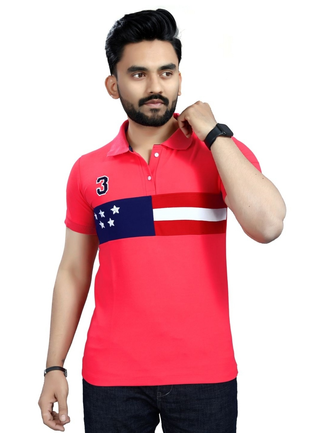 

DYRECTDEALS Men Graphic Printed Polo Collar T-shirt, Pink