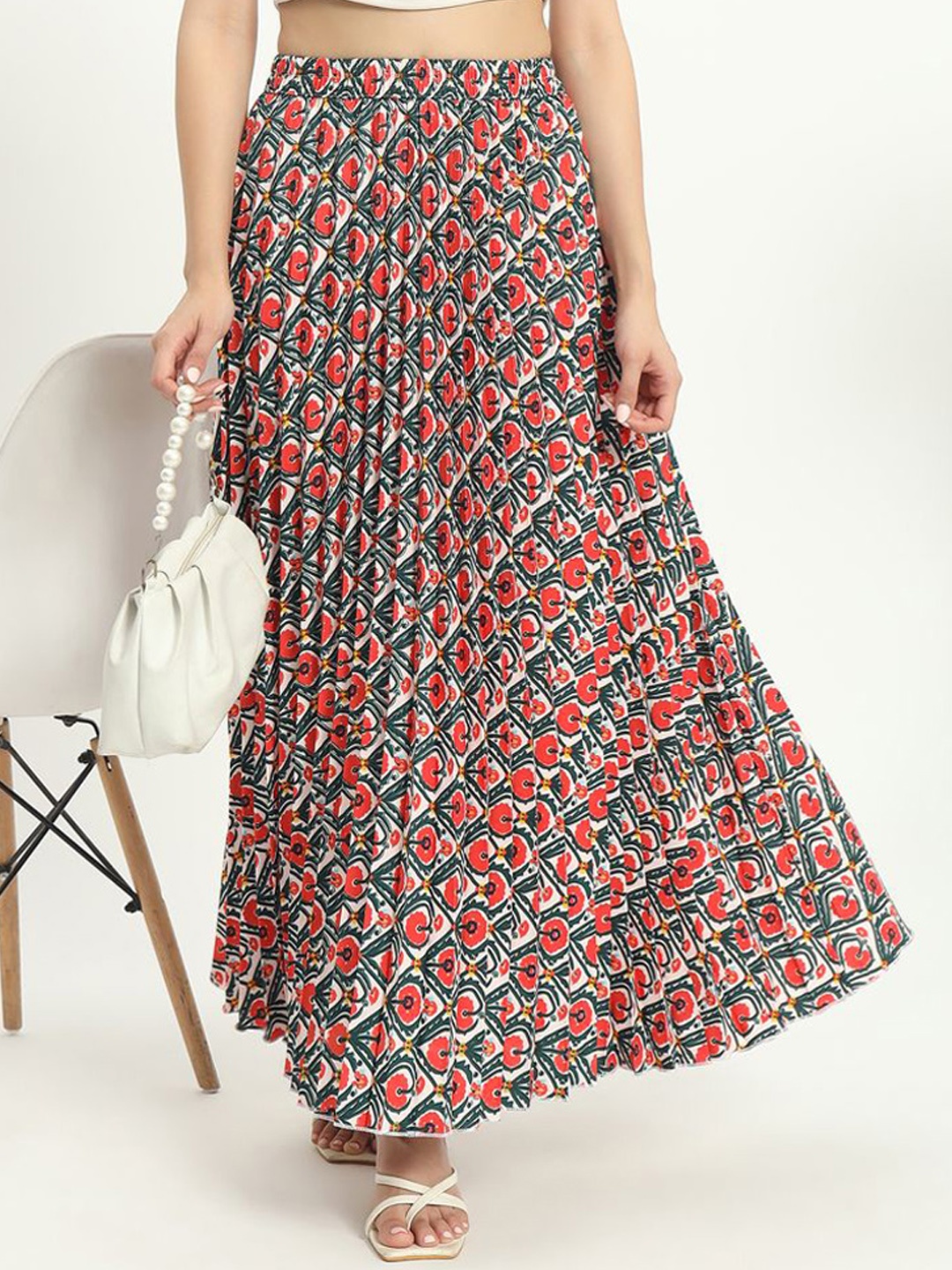 

ZWERLON Women Printed Flared A-Line Maxi Skirt, Red