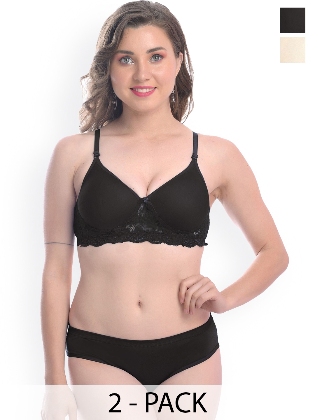 

AROUSY Pack of 2 Lightly Padded Lingerie Set, Black