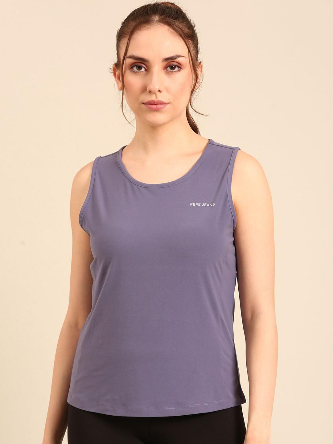

Pepe Jeans Women Solid Round Neck Sports Top, Purple