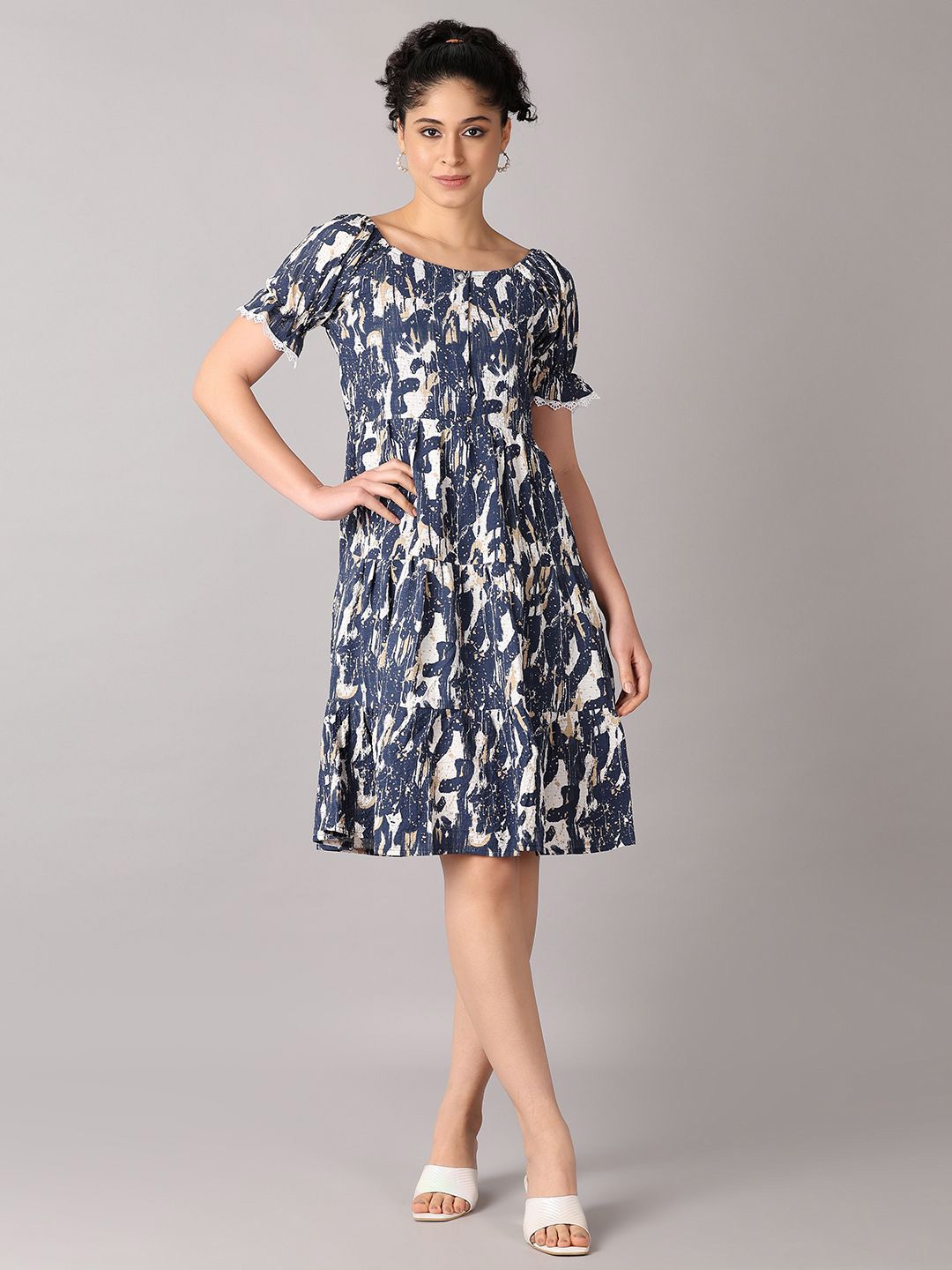 

V-Mart Women Abstract Printed A-Line Dress, Blue
