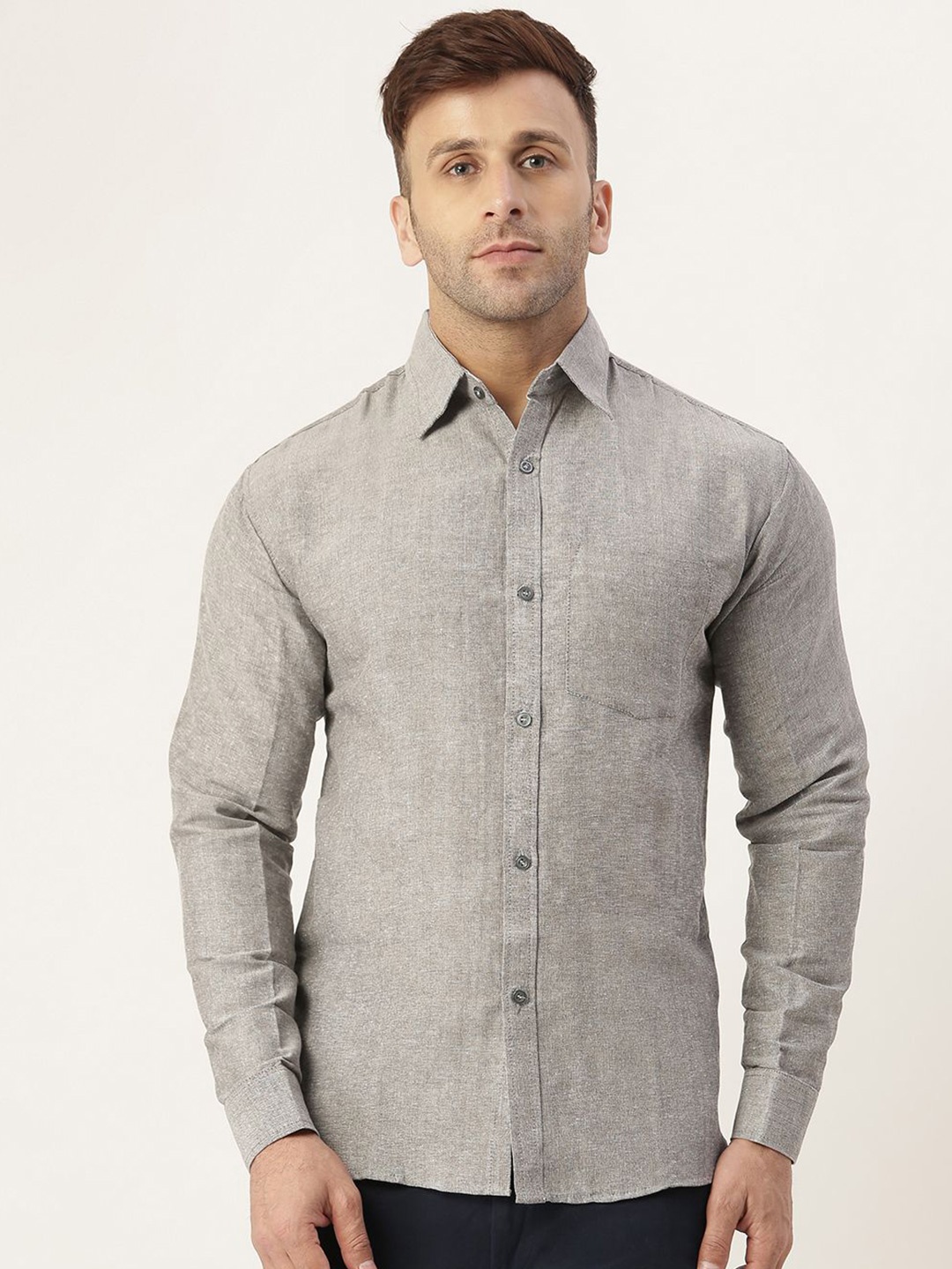 

KLOSET BY RIAG Men Classic Spread Collar Solid Cotton Casual Shirt, Grey