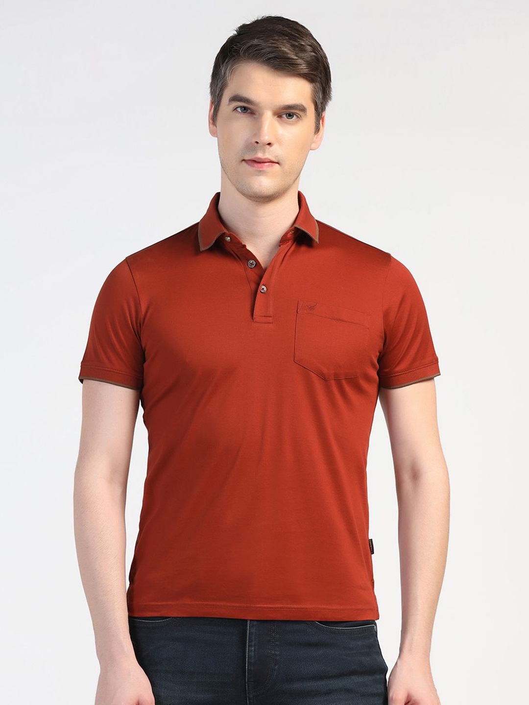 

Blackberrys Men Polo Collar Pockets Slim Fit T-shirt, Rust