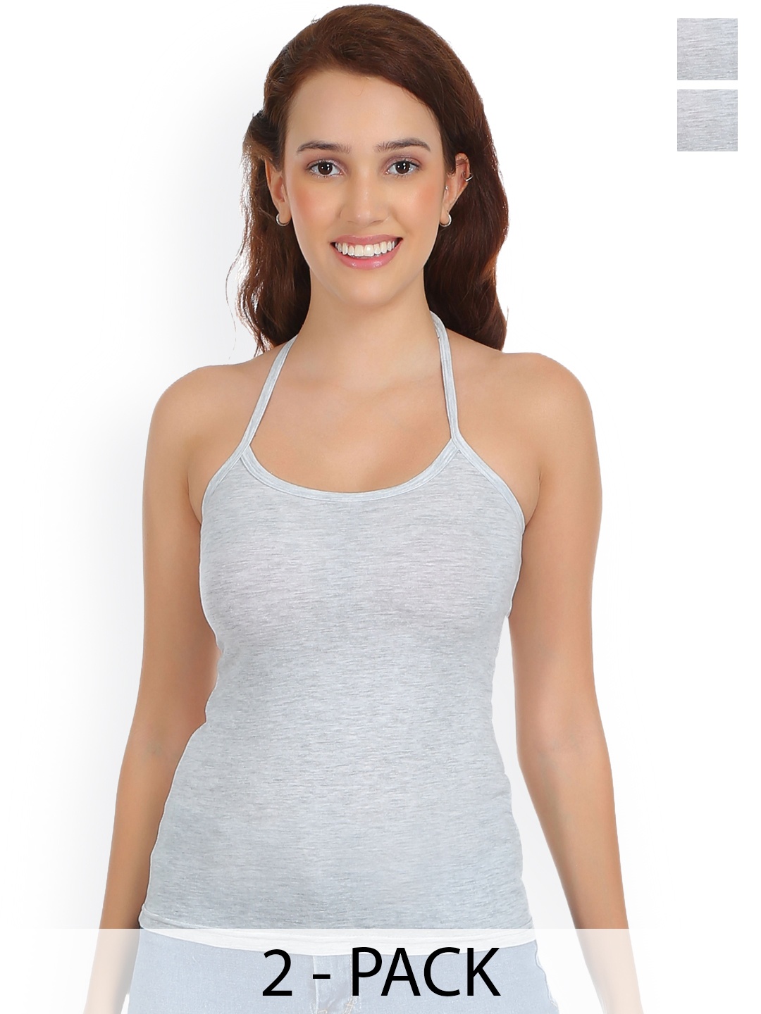

SELFCARE Pack Of 2 Solid Cotton Camisoles, Grey