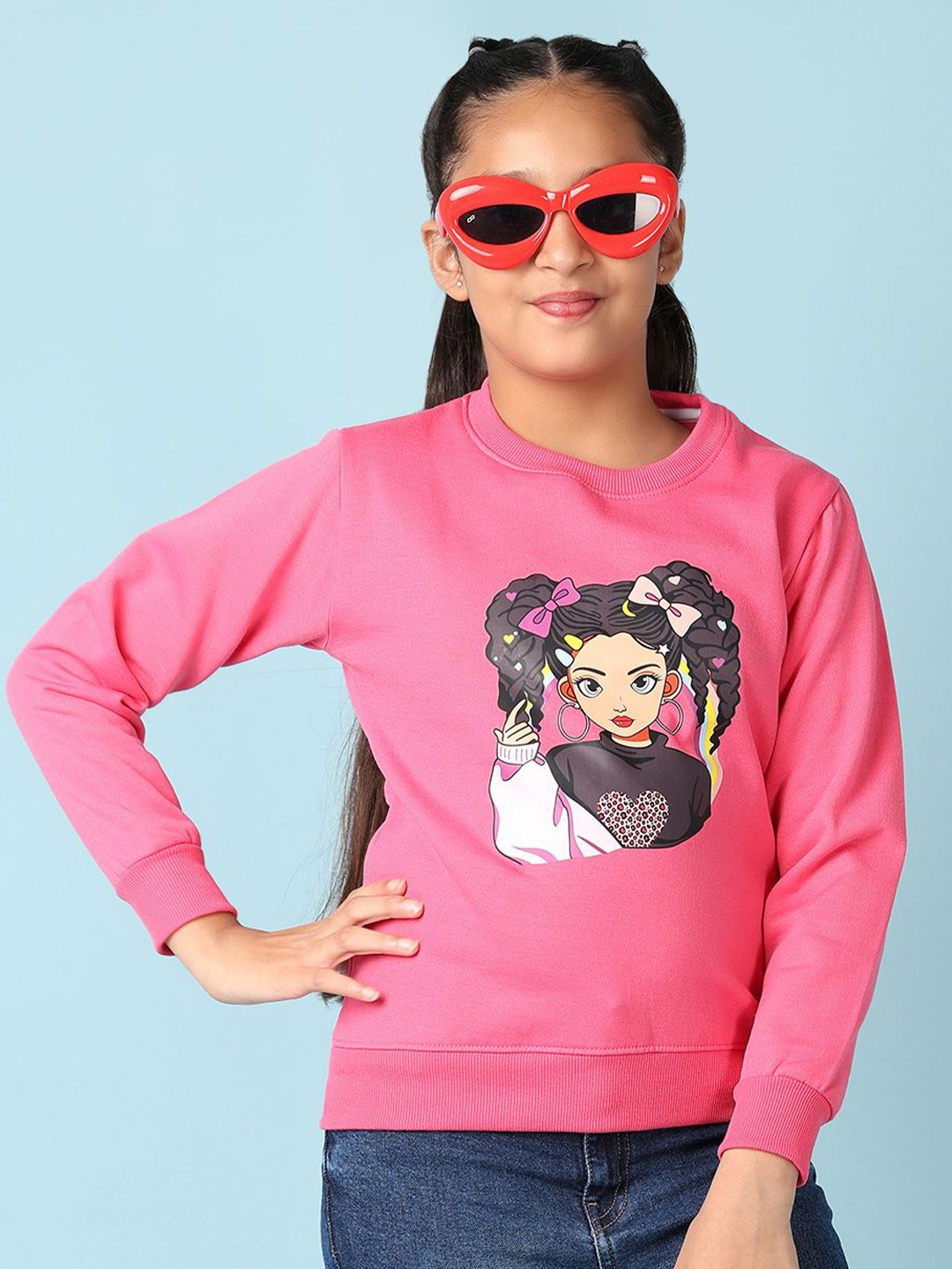

V-Mart Girls Graphic Printed Round Neck Cotton Pullover Sweatshirt, Pink