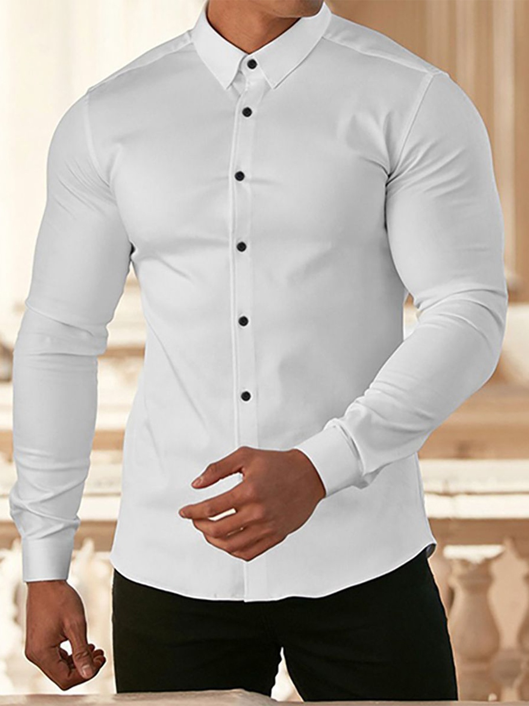 

StyleCast x Revolte Men Cutaway Collar Solid Casual Shirt, White