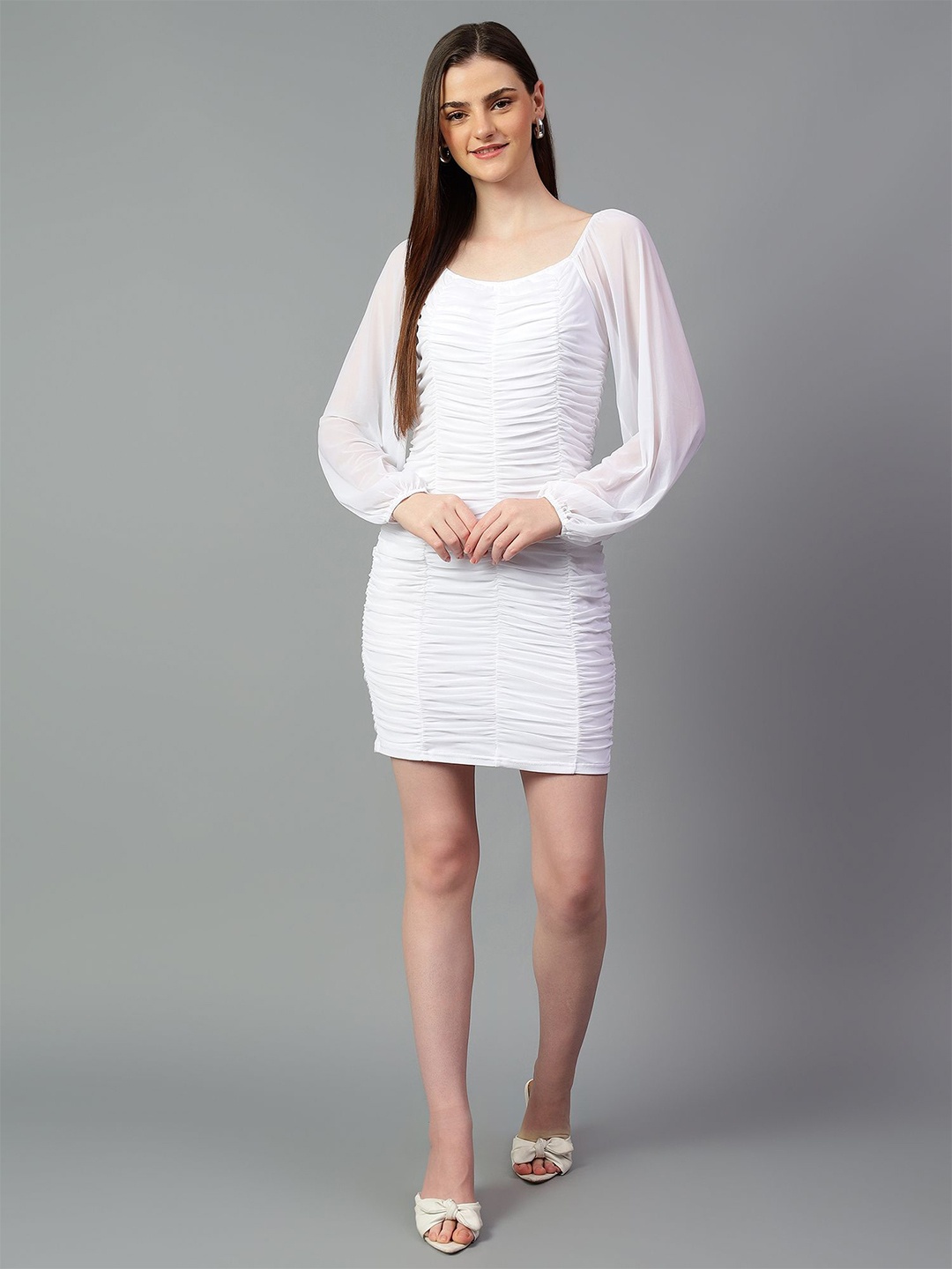 

Kotty Women Bishop Sleeve Sheath Dress, White