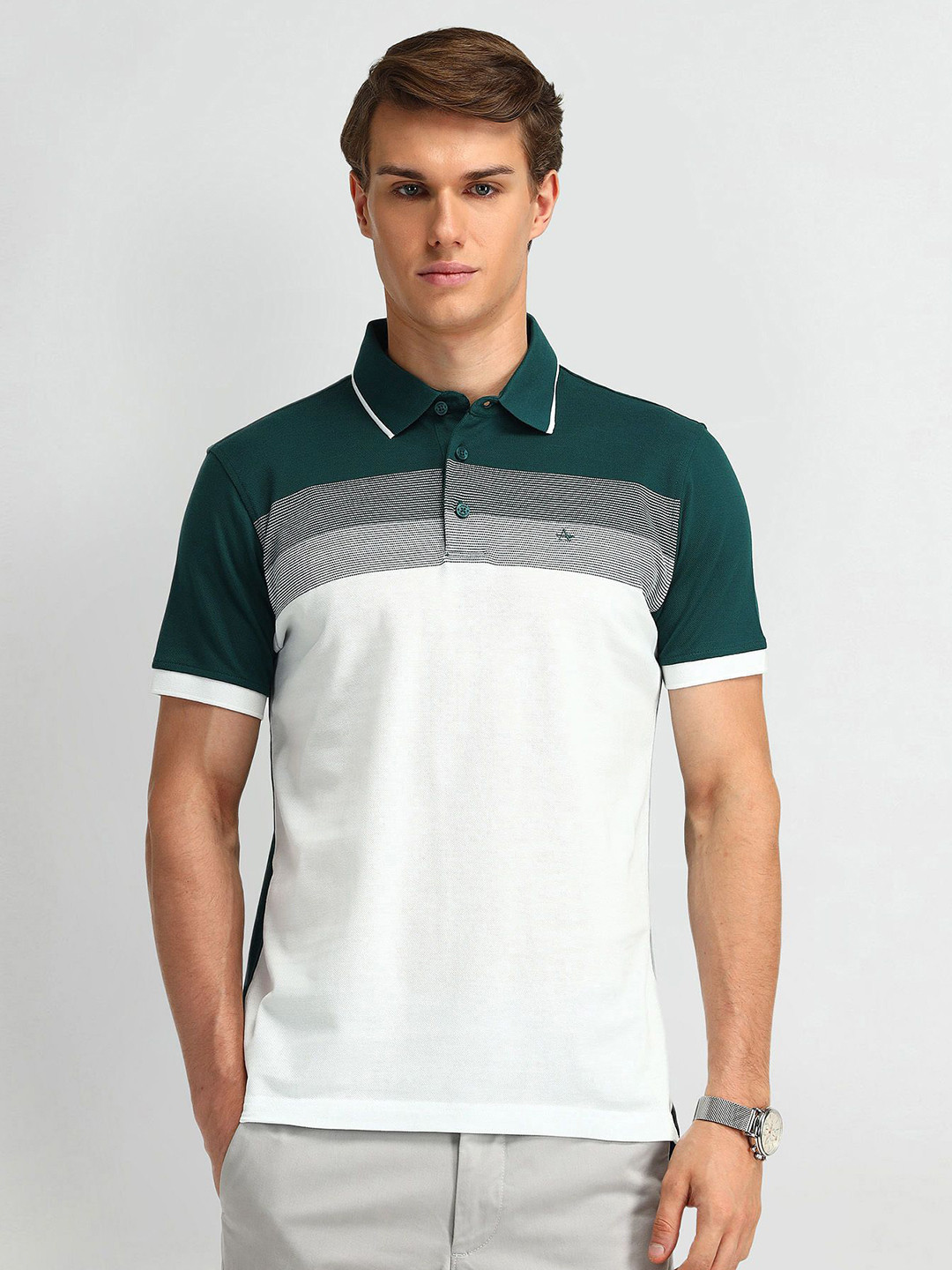 

Arrow Men Colourblocked Polo Collar T-shirt, White