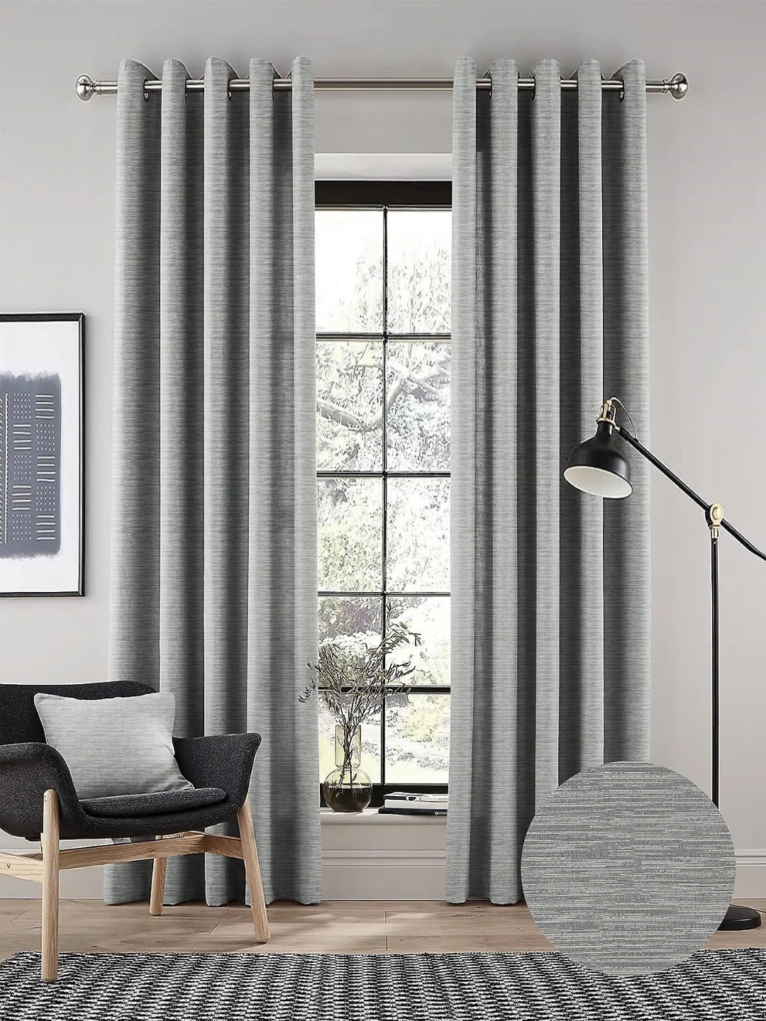 

Nefertiti Home Grey Set of 2 Floral Black Out Long Door Curtain