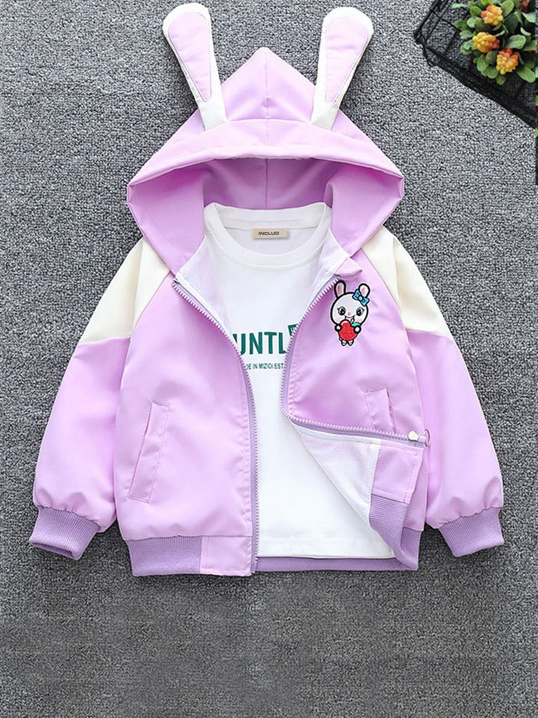 

INCLUD Girls Graphic Printed Open Front Jacket, Purple