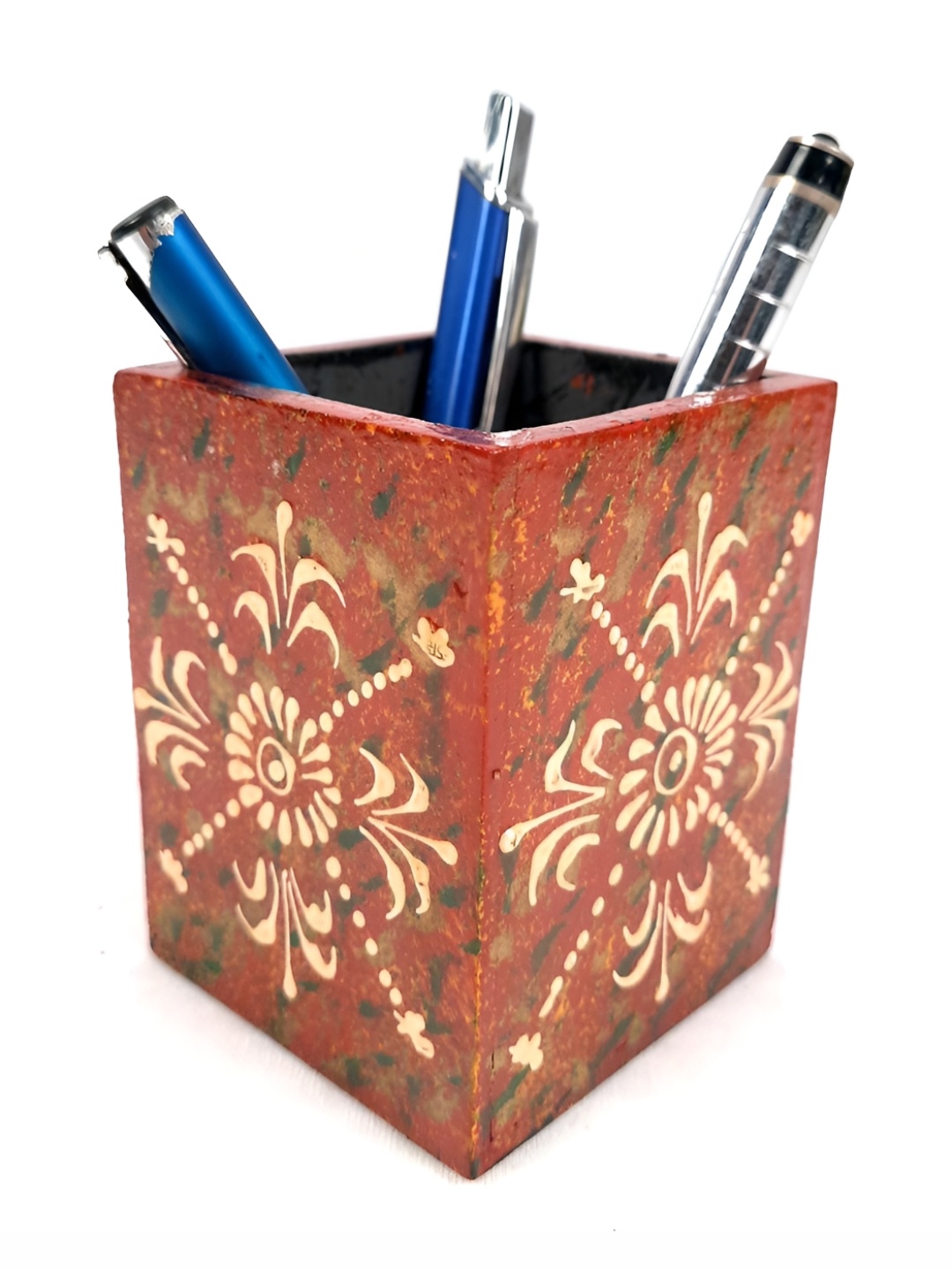 

apka mart Printed Wooden Pen Stand, Brown