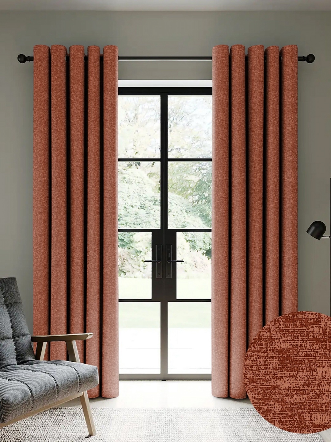 

Nefertiti Home Rust Set of 2 Floral Black Out Long Door Curtain